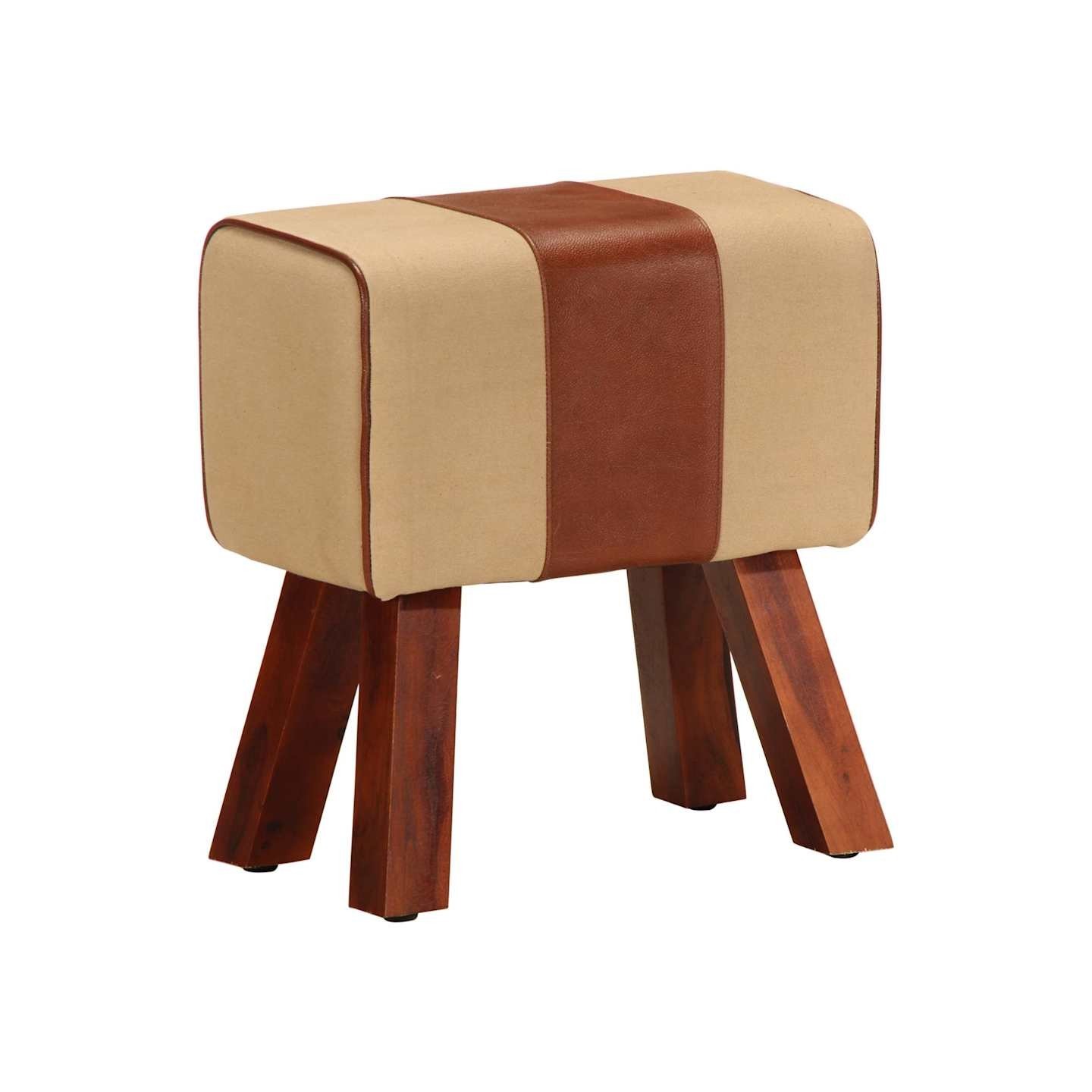 Banc saut de cheval 38 cm marron cuir véritable et manguier