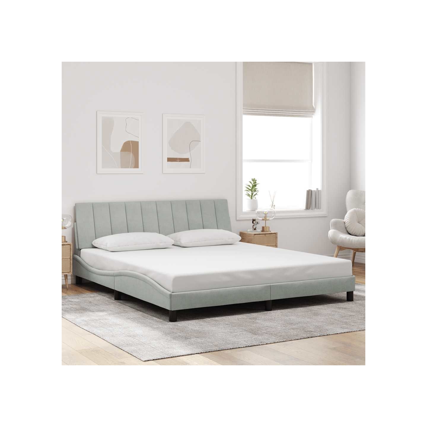 Cadre de lit sans matelas Hanko gris clair 180x200 cm velours