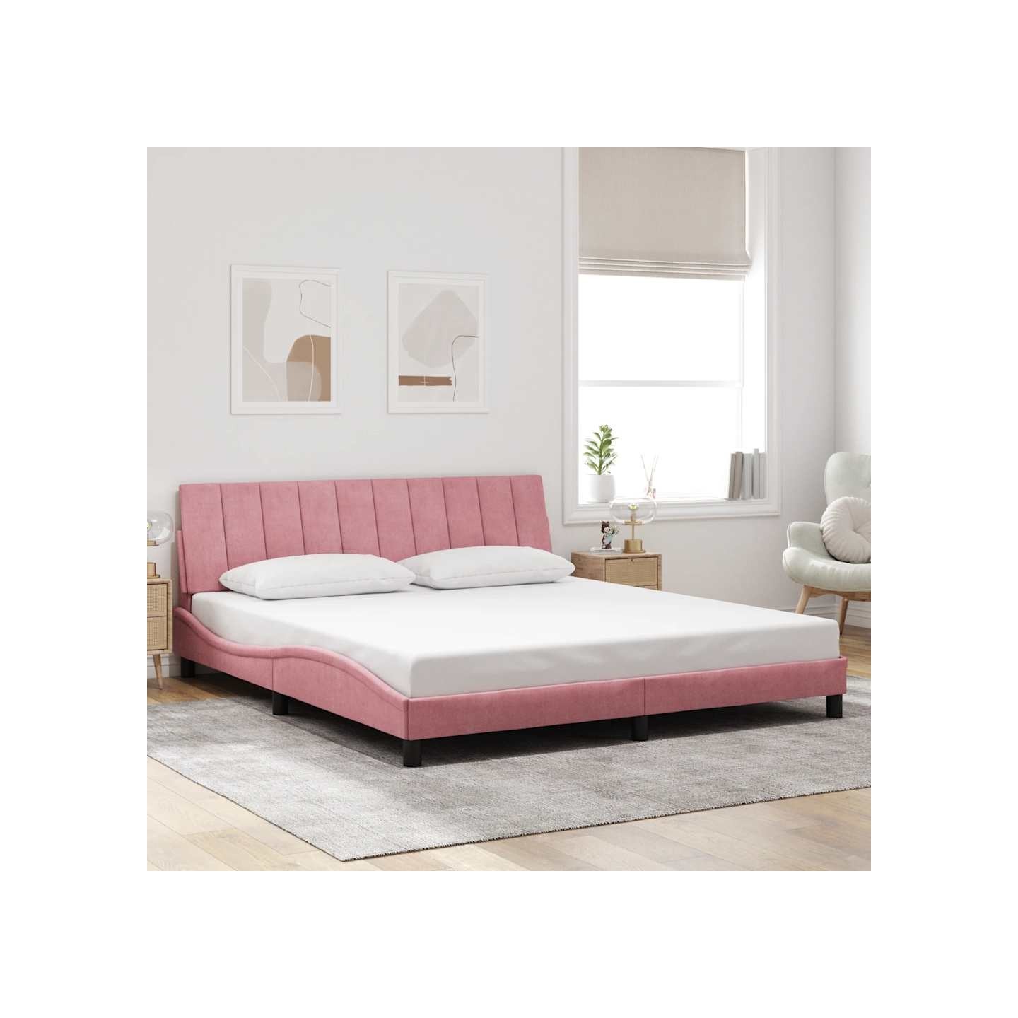 Cadre de lit sans matelas Hanko rose 180x200 cm velours