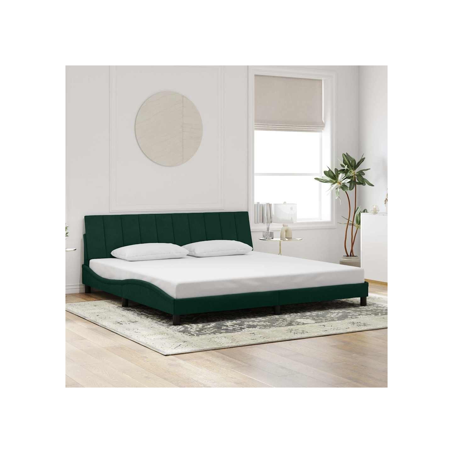 Cadre de lit sans matelas Hanko vert foncé 200x200 cm velours