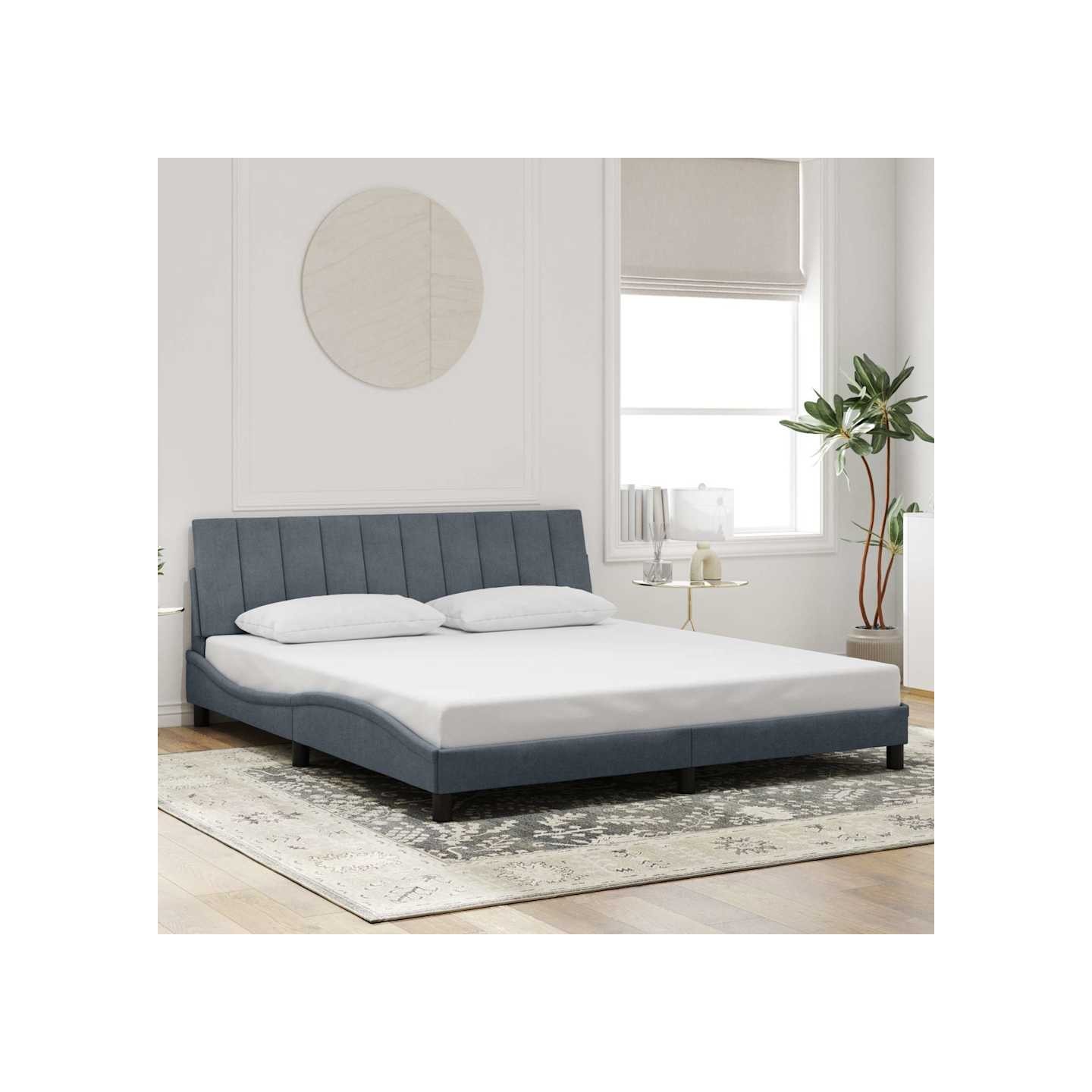 Cadre de lit sans matelas Hanko gris foncé 180x200 cm velours
