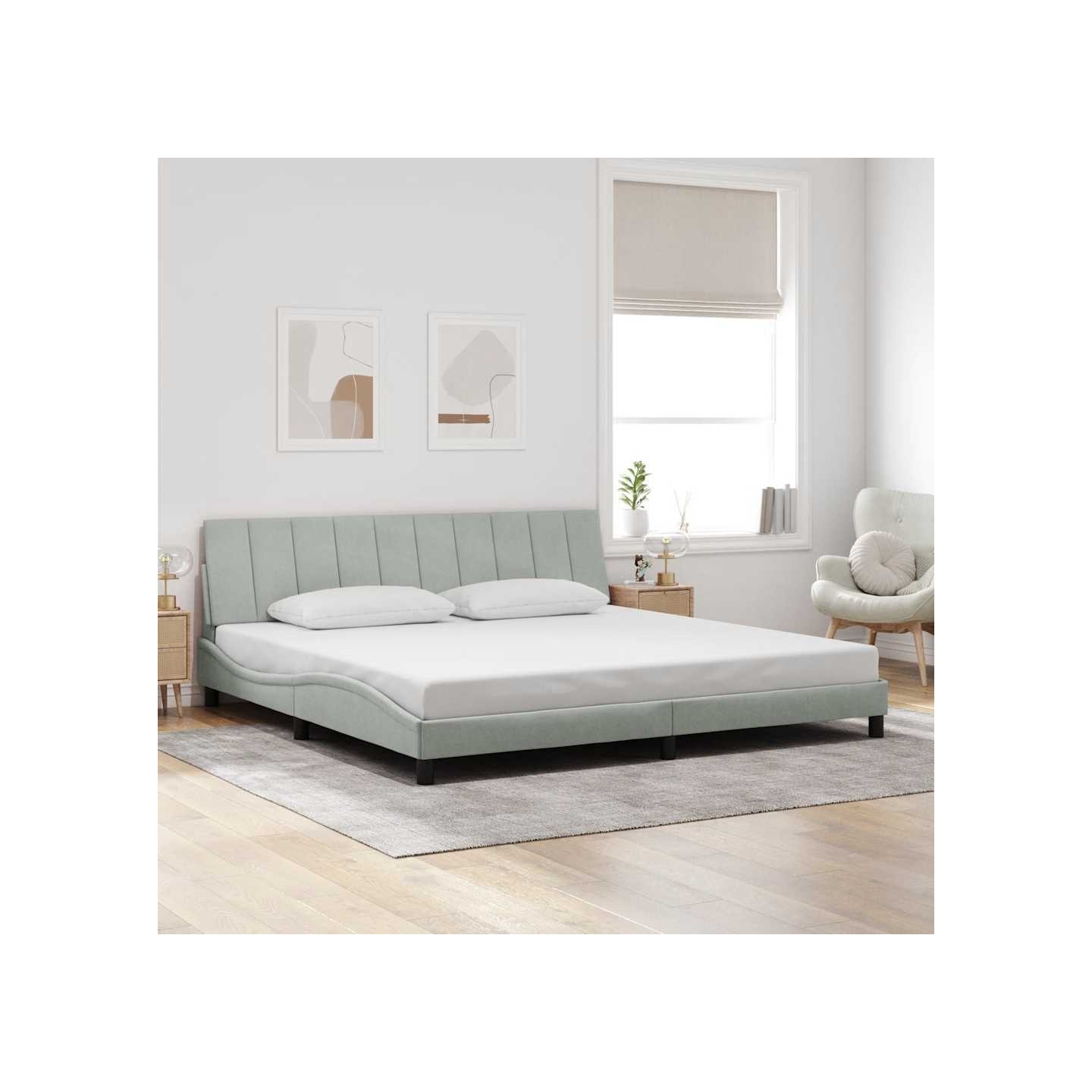 Cadre de lit sans matelas Hanko gris clair 200x200 cm velours