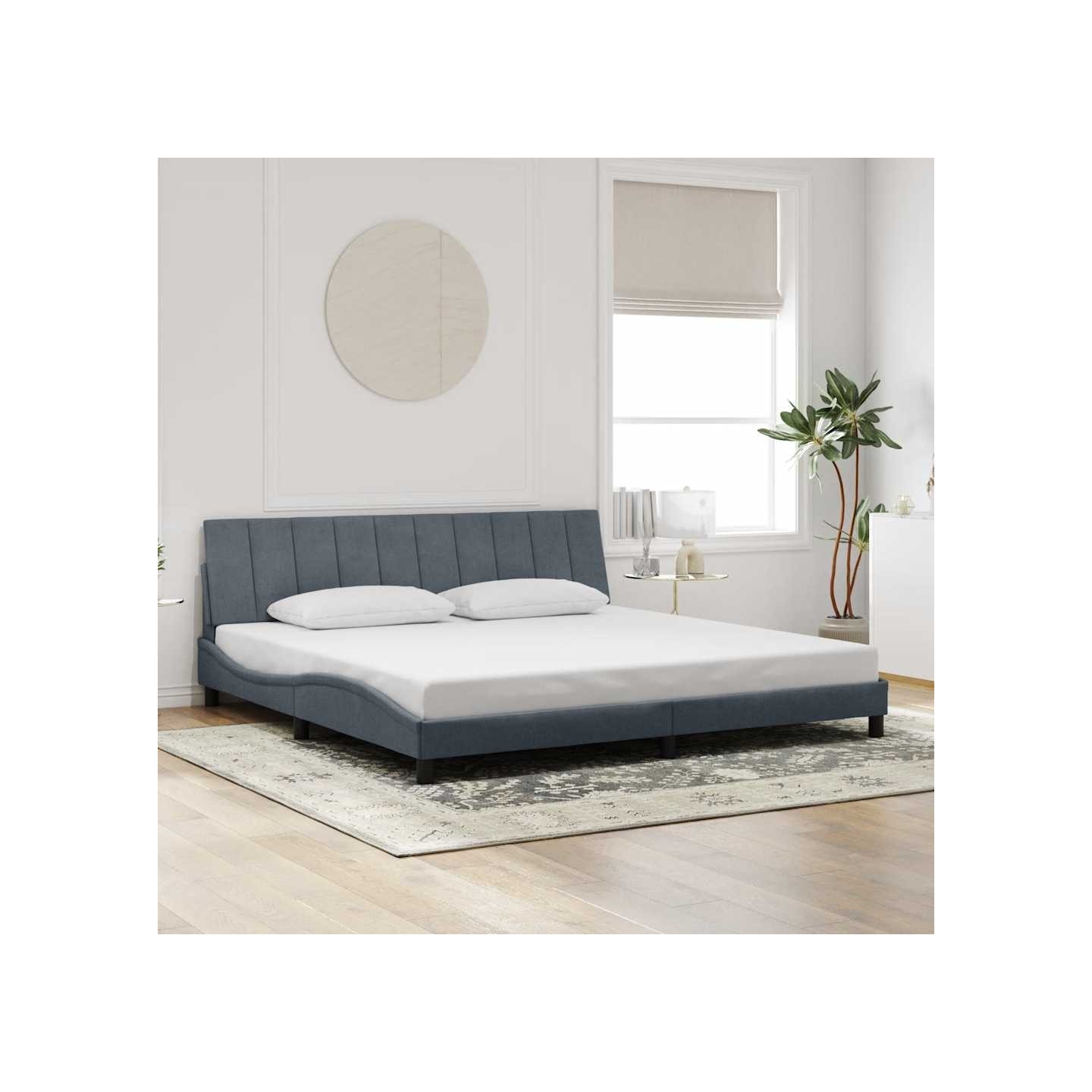 Cadre de lit sans matelas Hanko gris foncé 200x200 cm velours