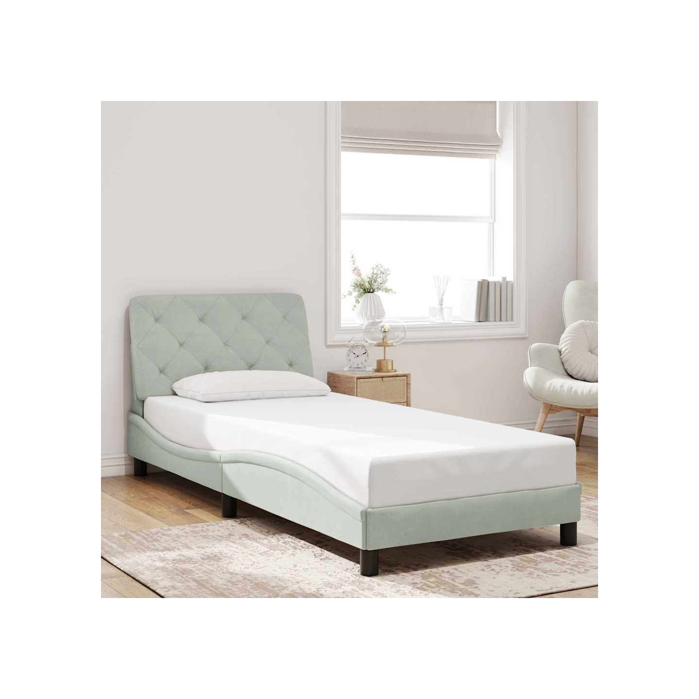 Cadre de lit sans matelas gris clair 90x200 cm velours