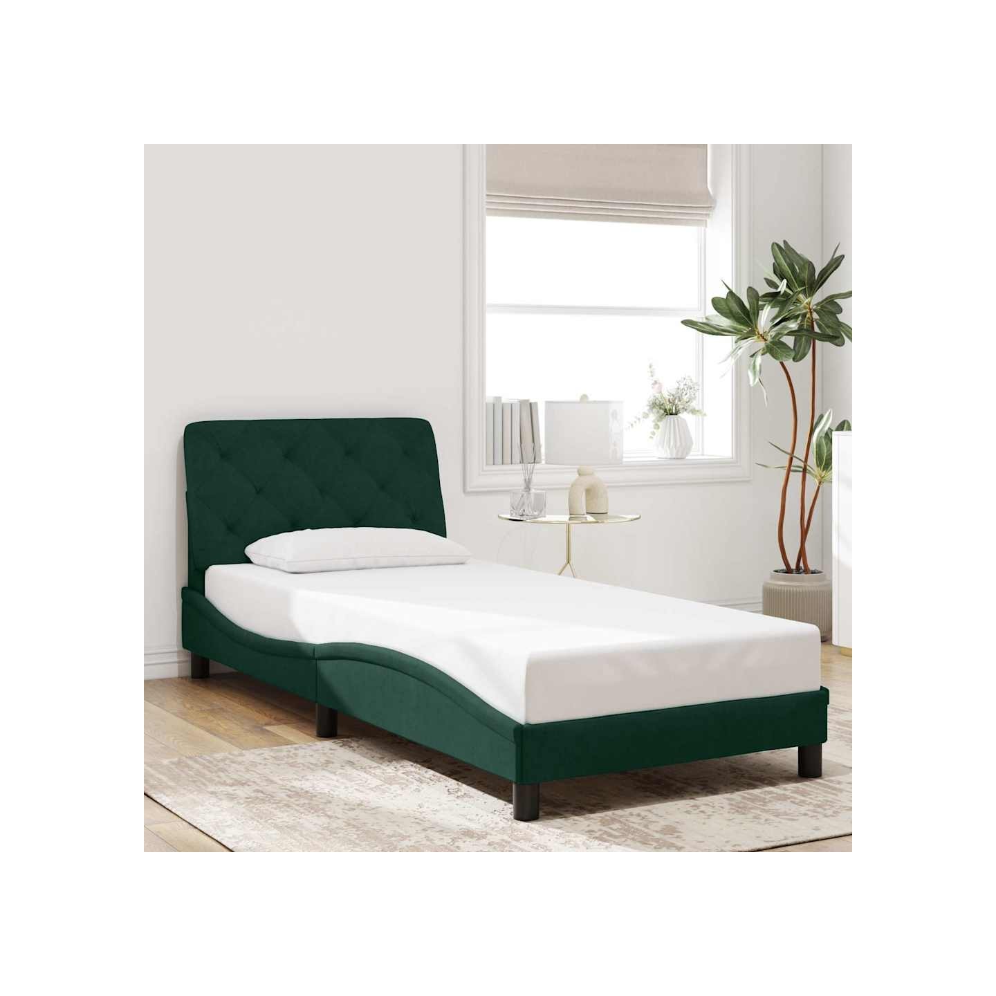 Cadre de lit sans matelas vert foncé 90x200 cm velours