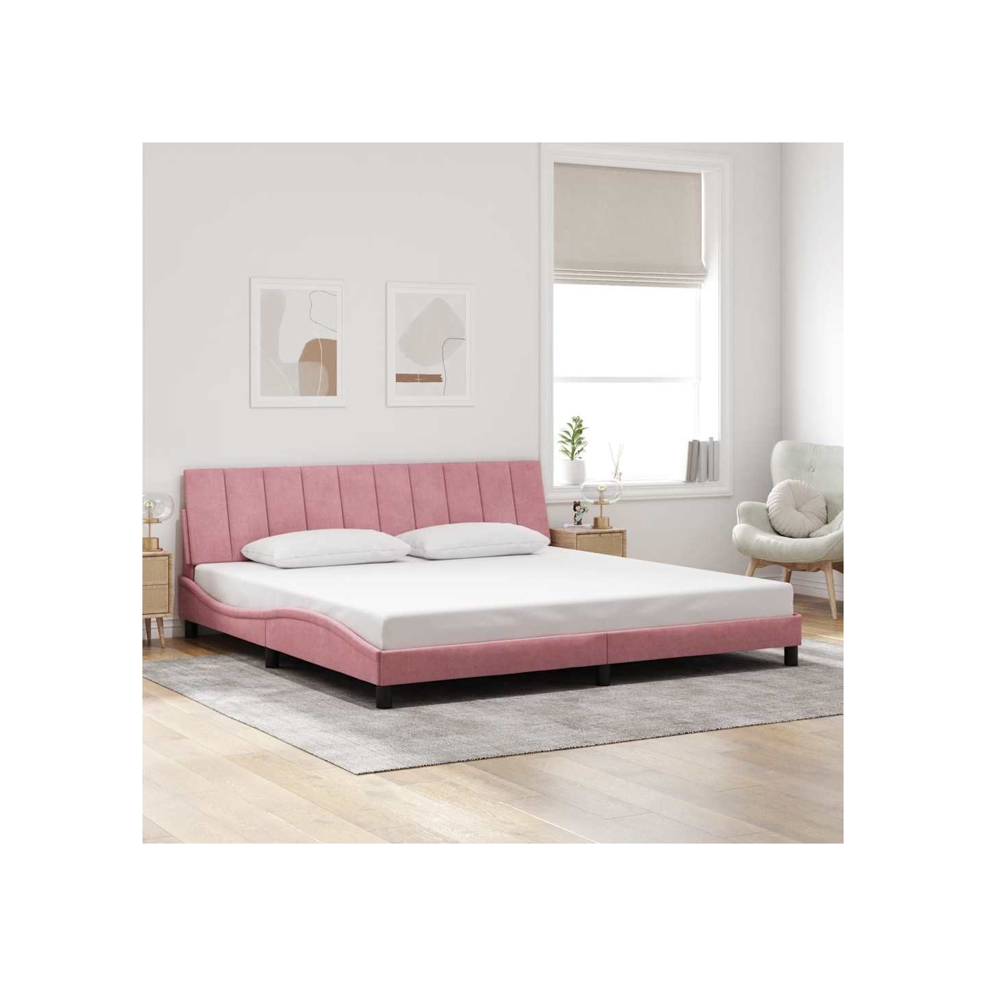 Cadre de lit sans matelas Hanko rose 200x200 cm velours