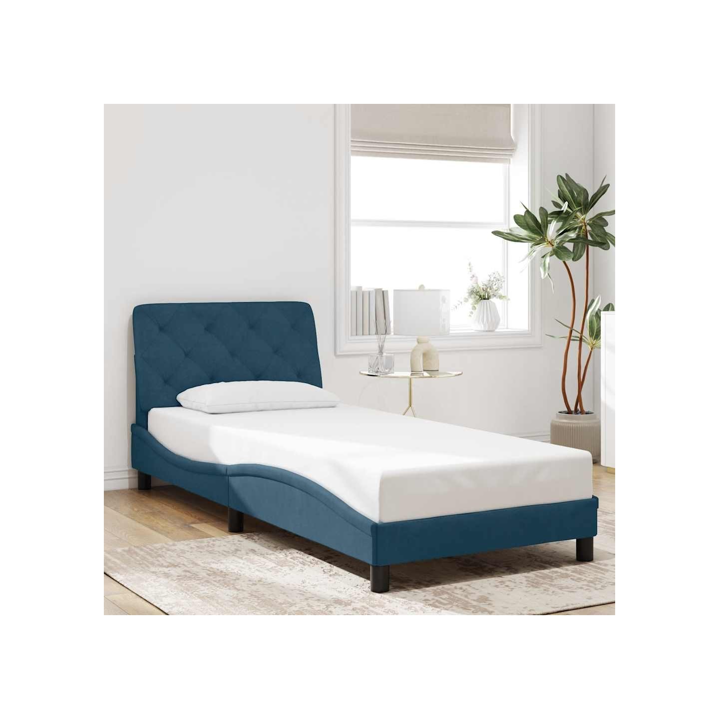 Cadre de lit sans matelas bleu 90x200 cm velours