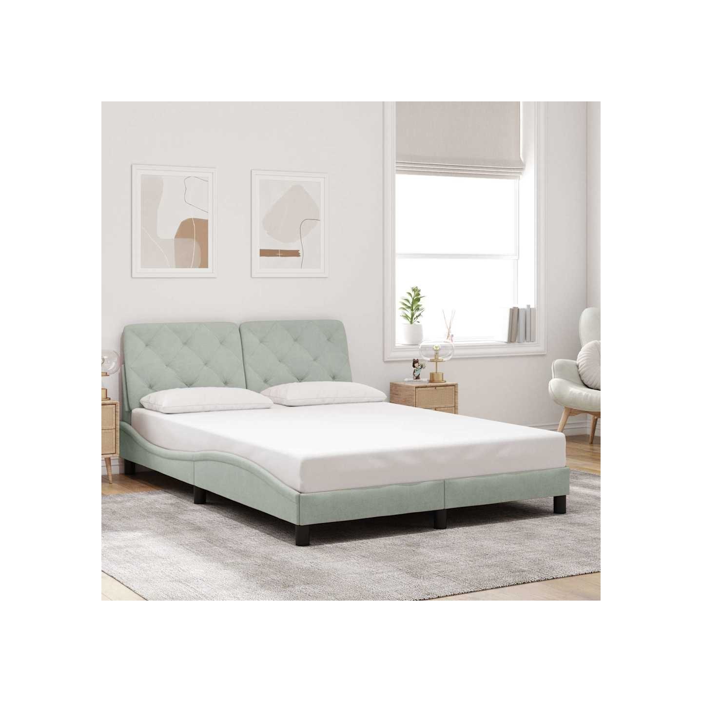 Cadre de lit sans matelas gris clair 140x190 cm velours