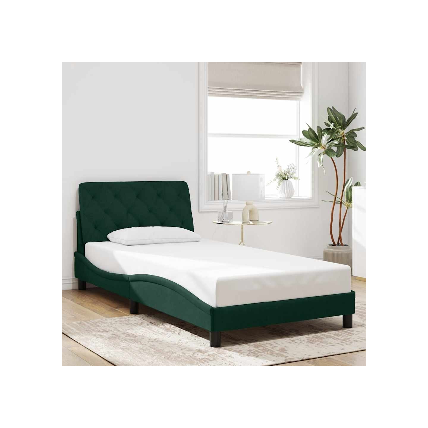 Cadre de lit sans matelas vert foncé 100x200 cm velours