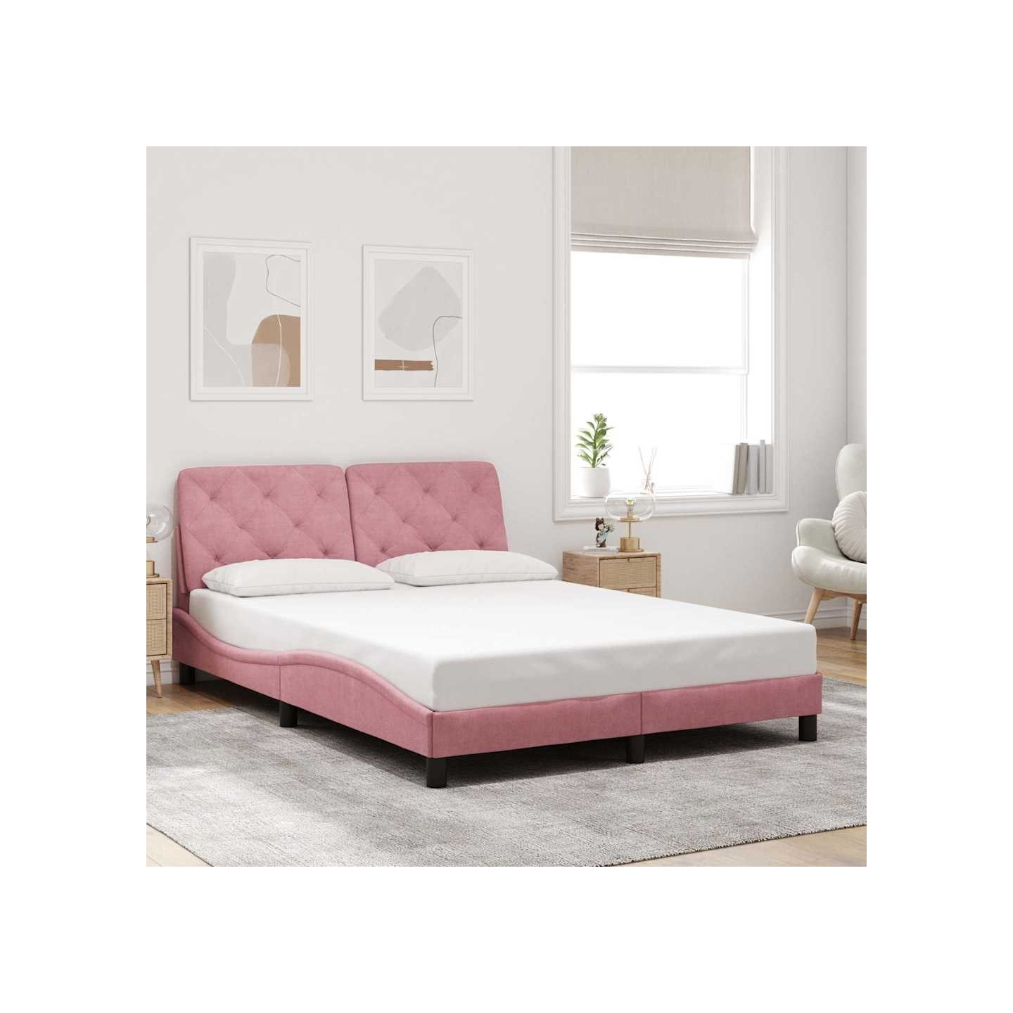 Cadre de lit sans matelas rose 140x190 cm velours