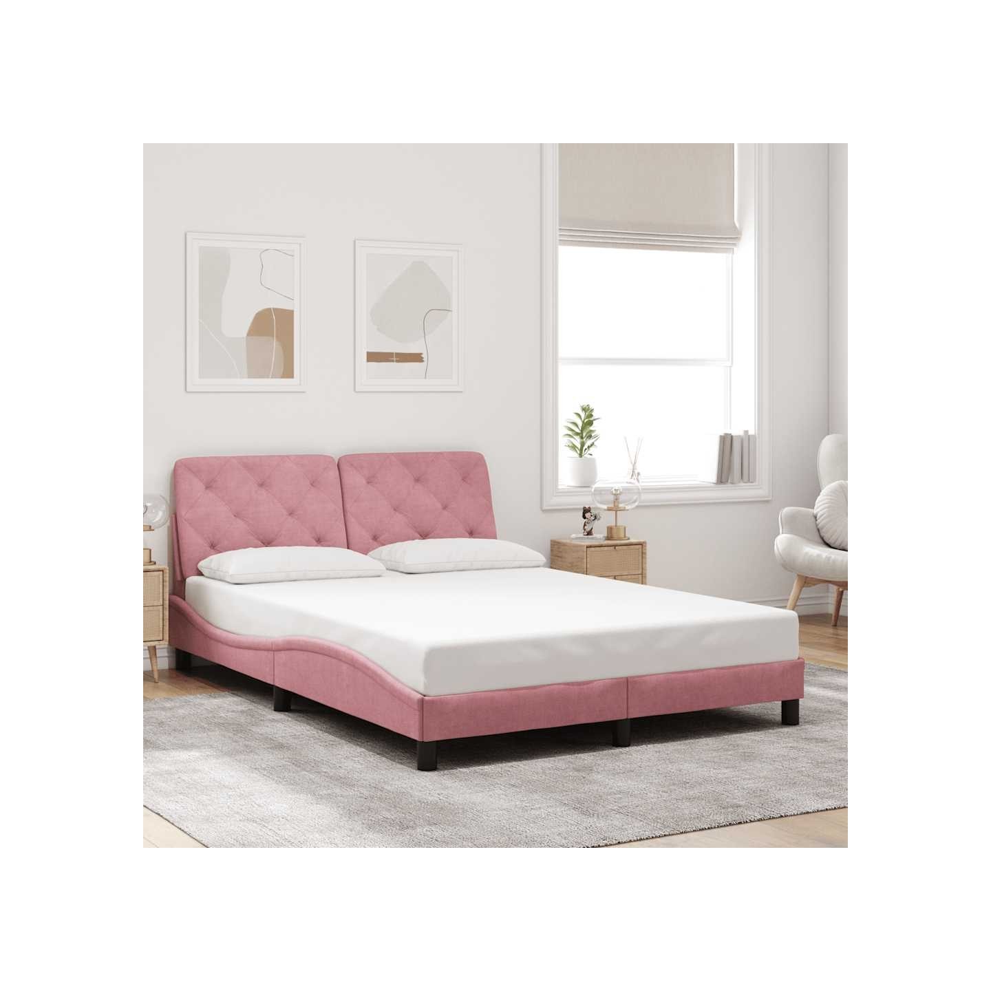 Cadre de lit sans matelas rose 140x200 cm velours