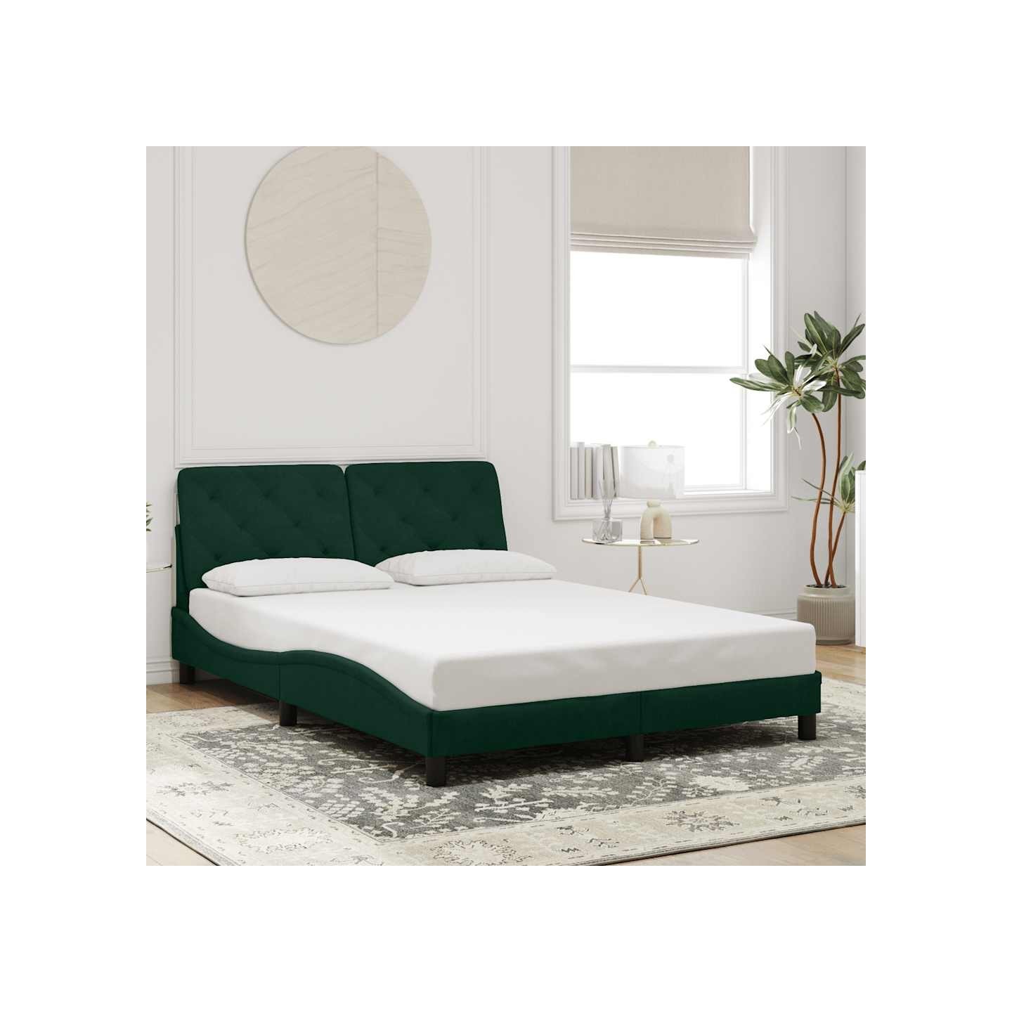 Cadre de lit sans matelas vert foncé 140x190 cm velours