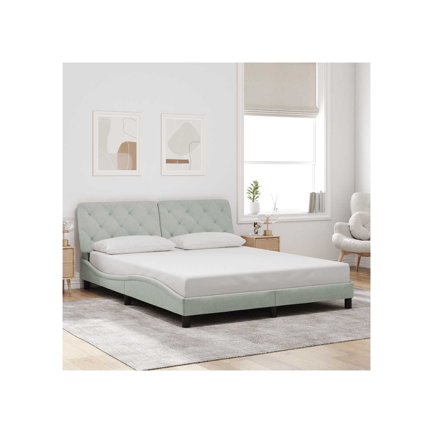 Cadre de lit sans matelas gris clair 160x200 cm velours