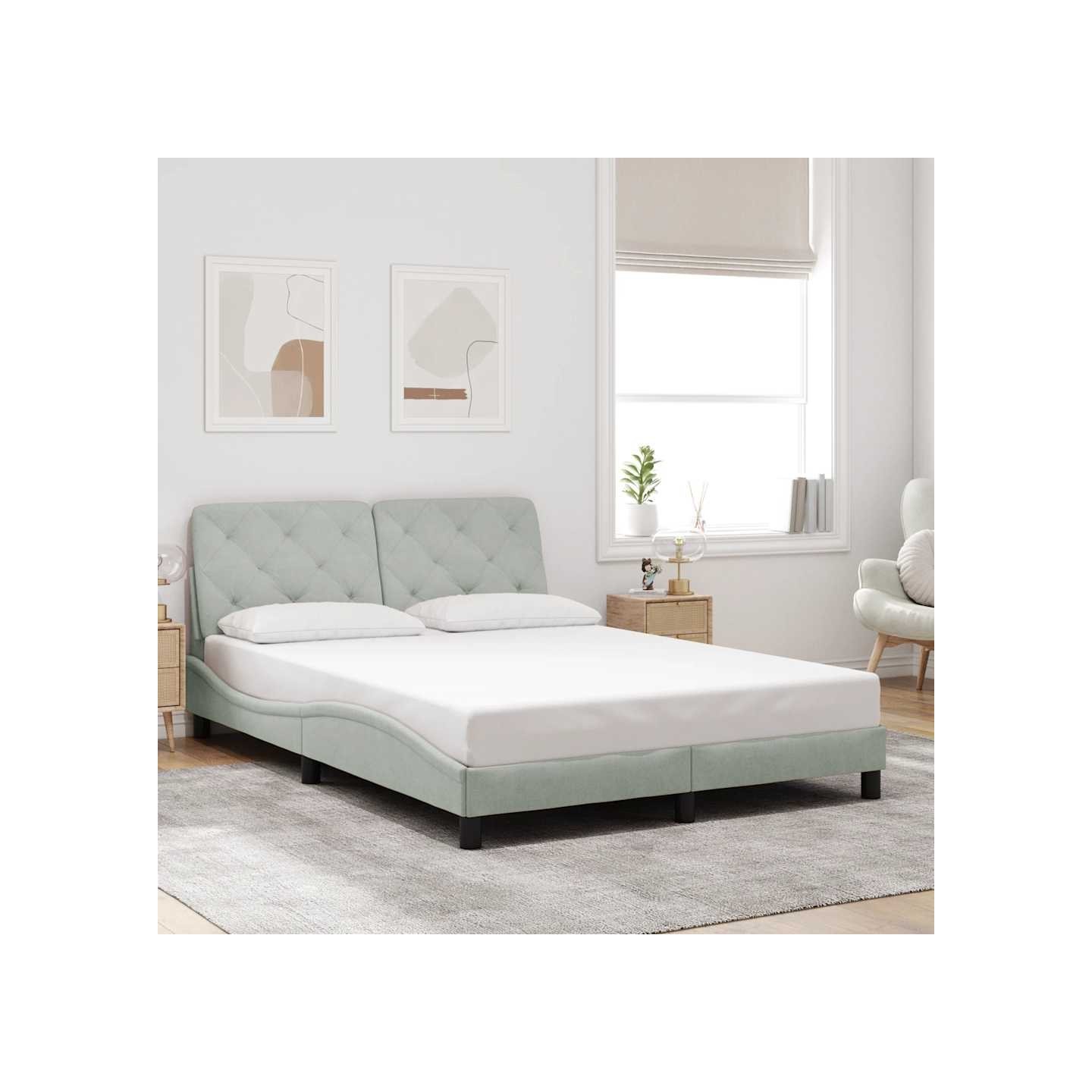 Cadre de lit sans matelas gris clair 120x200 cm velours