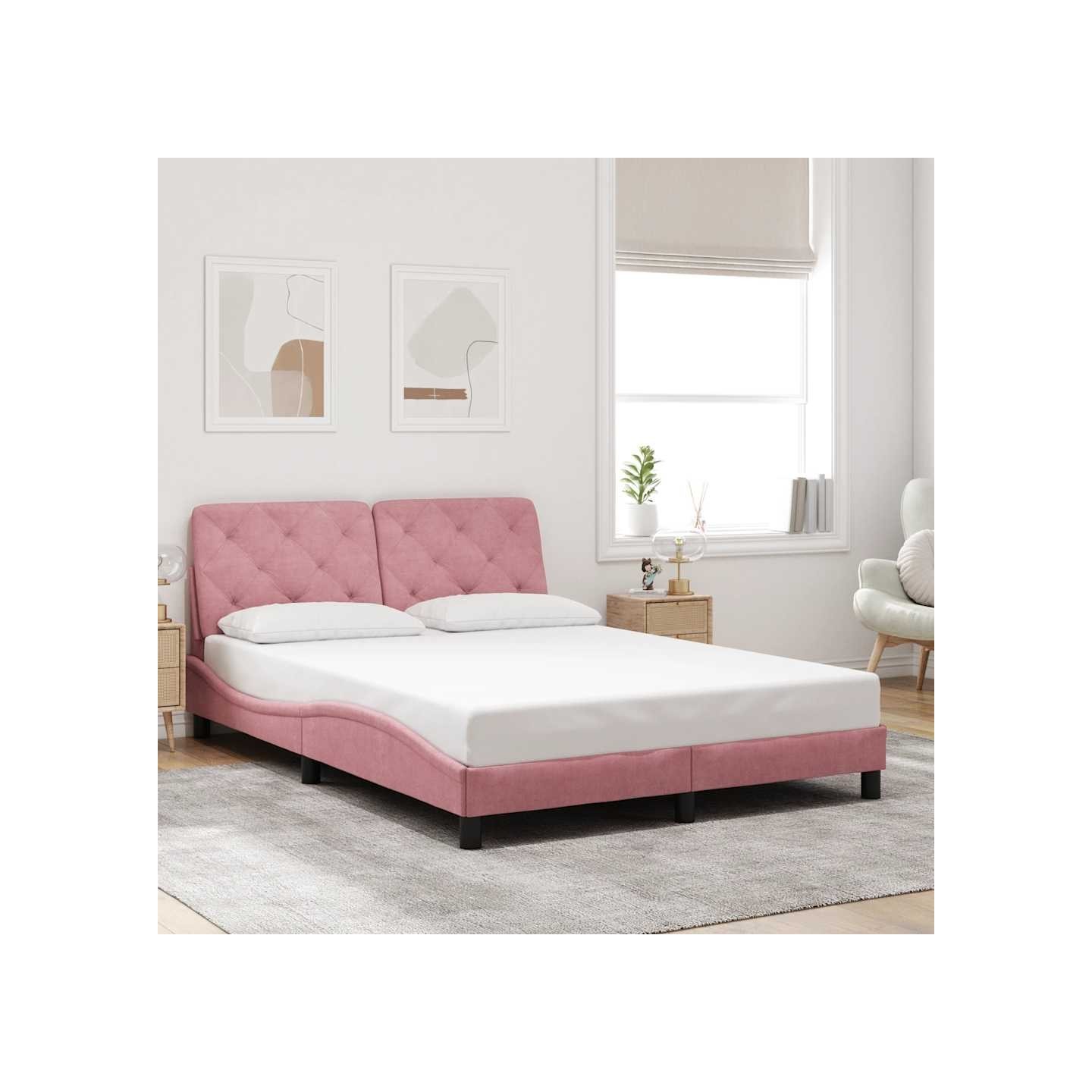 Cadre de lit sans matelas rose 120x200 cm velours