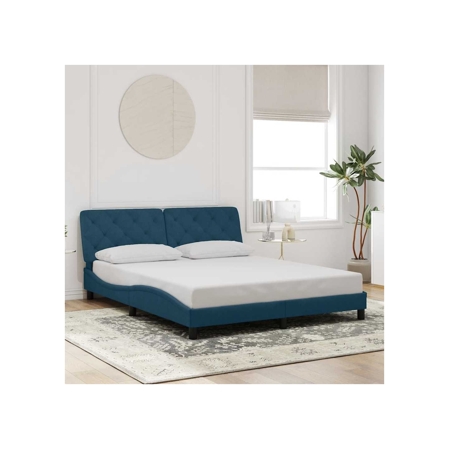 Cadre de lit sans matelas bleu 160x200 cm velours
