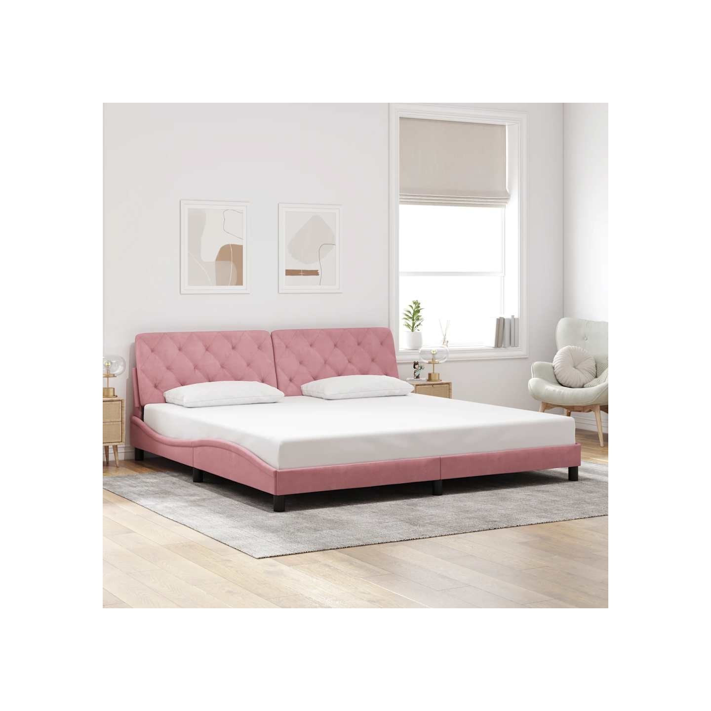 Cadre de lit sans matelas rose 200x200 cm velours