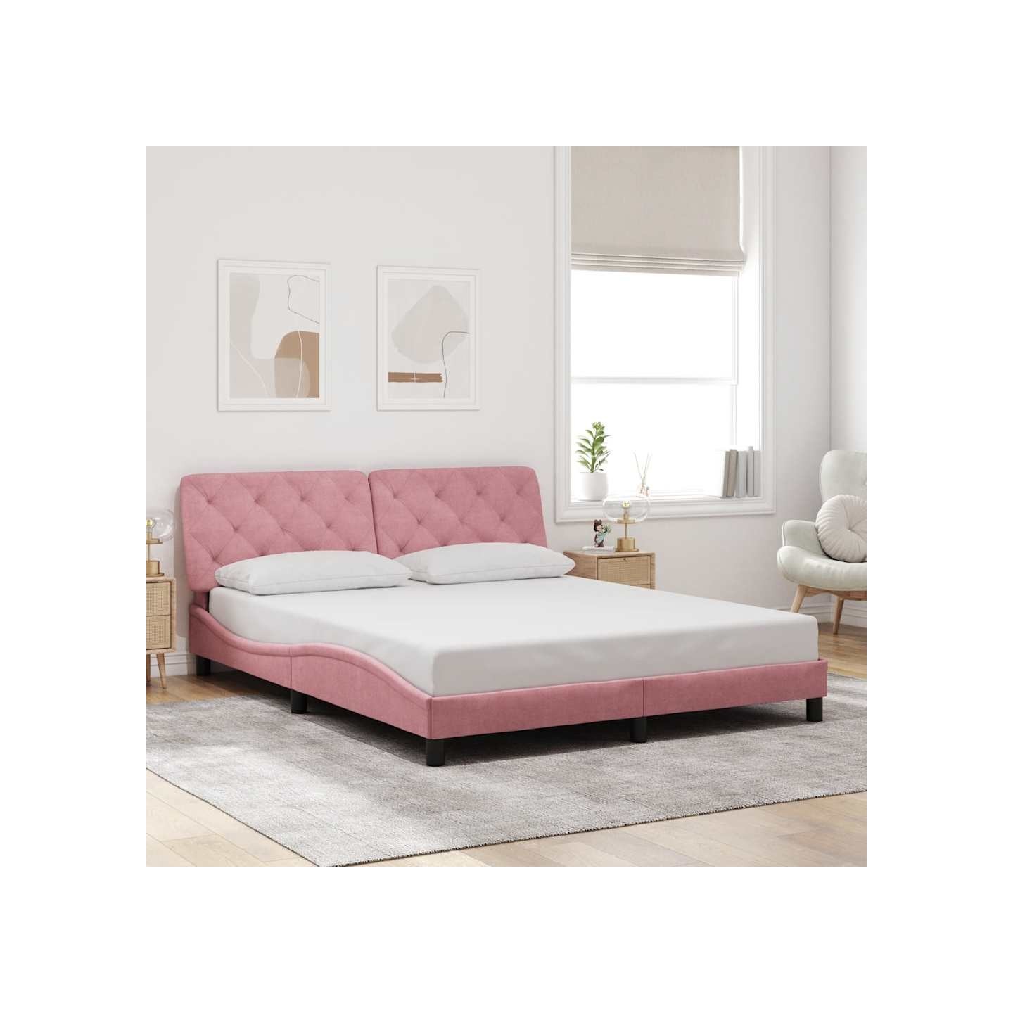 Cadre de lit sans matelas rose 160x200 cm velours