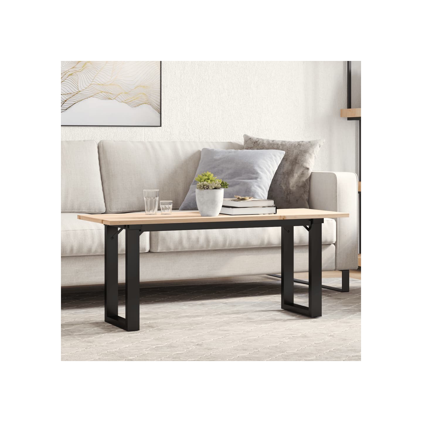 Table basse cadre en O 110x40x45 cm bois de pin massif et acier