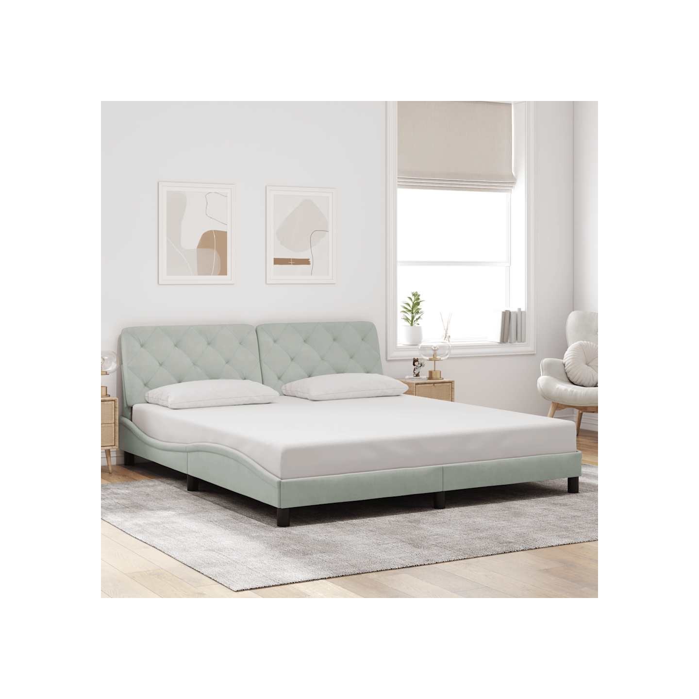 Cadre de lit sans matelas gris clair 180x200 cm velours