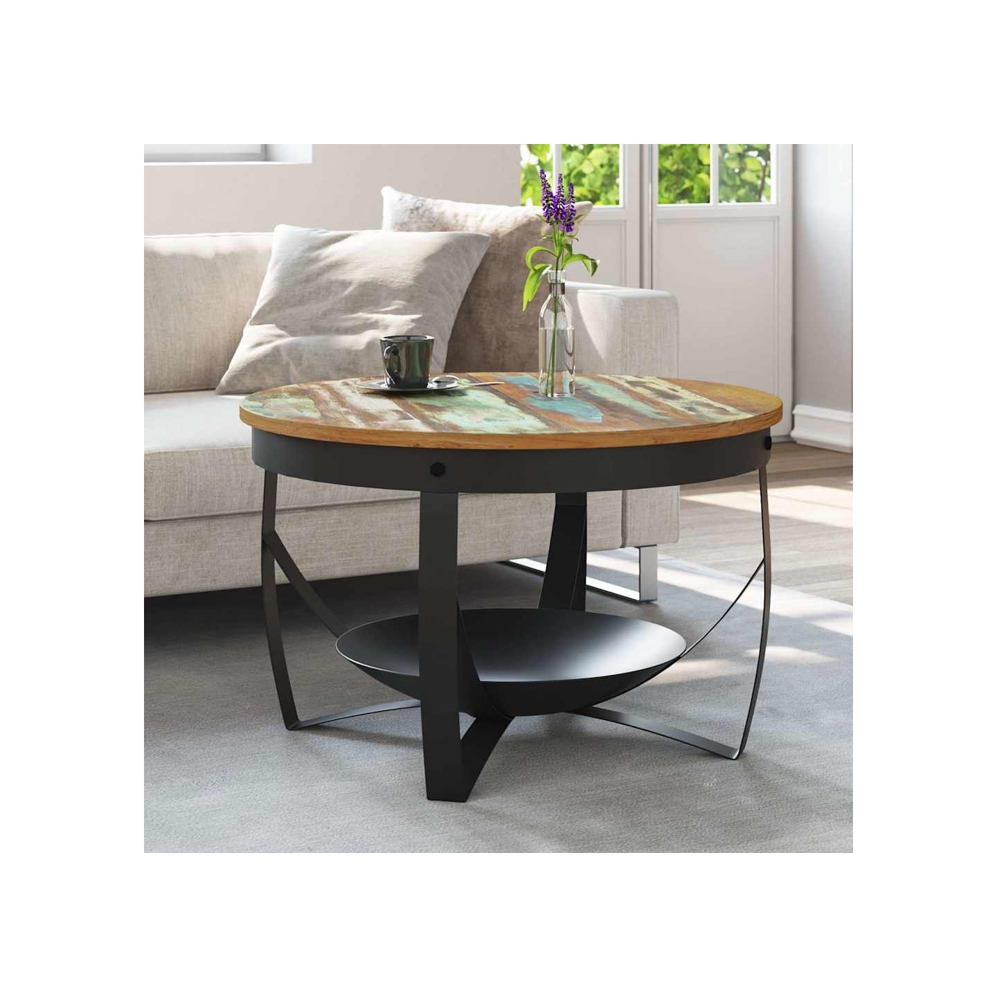 Table basse Ø68x43 cm Bois de récupération massif