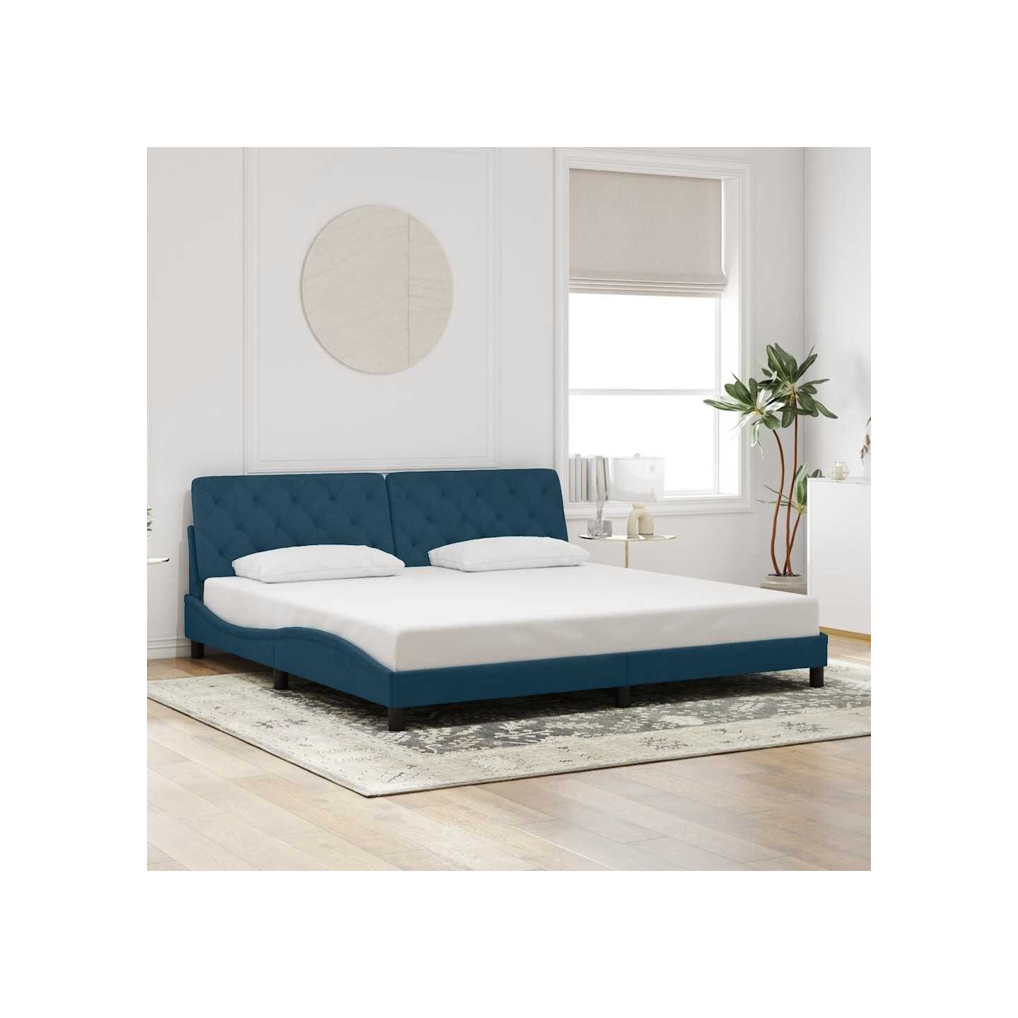 Cadre de lit sans matelas bleu 200x200 cm velours