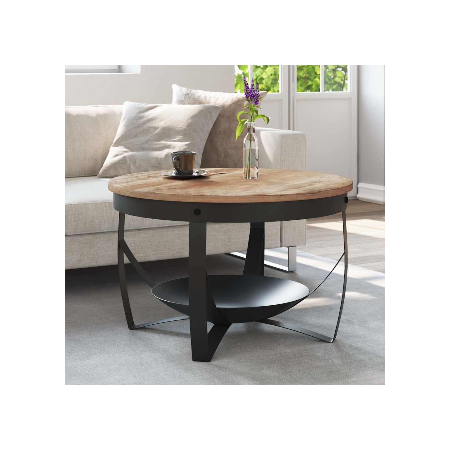 Table basse Ø68x43 cm Bois de manguier brut