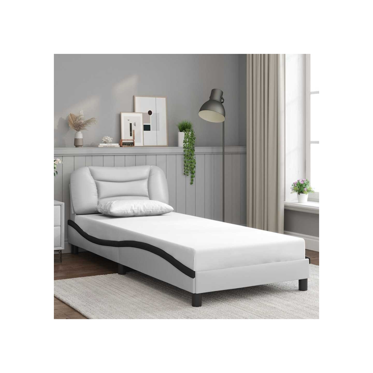 Cadre de lit sans matelas Hvar blanc et noir 90x190 cm similicuir