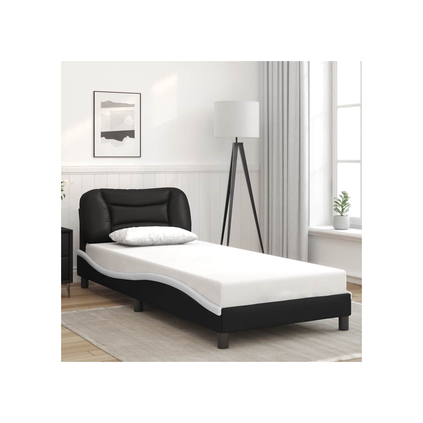 Cadre de lit sans matelas Hvar noir et blanc 80x200 cm similicuir