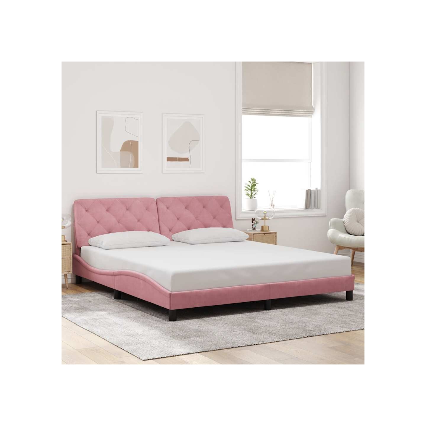 Cadre de lit sans matelas rose 180x200 cm velours
