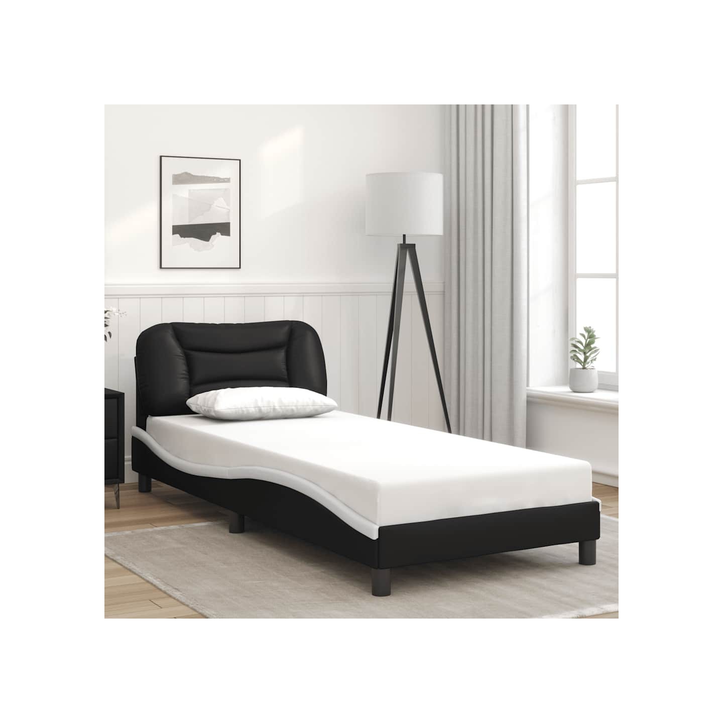 Cadre de lit sans matelas Hvar noir et blanc 90x190 cm similicuir