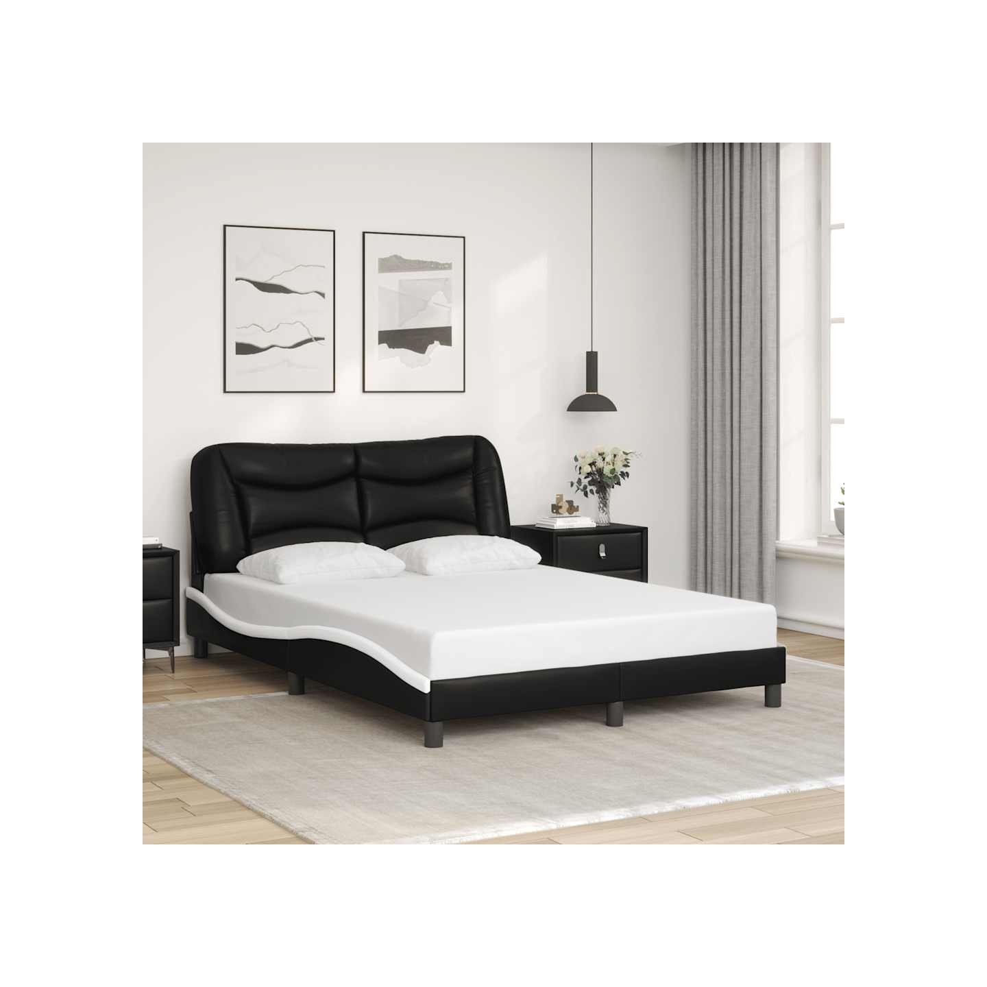 Cadre de lit sans matelas Hvar noir et blanc 140x190 cm similicuir