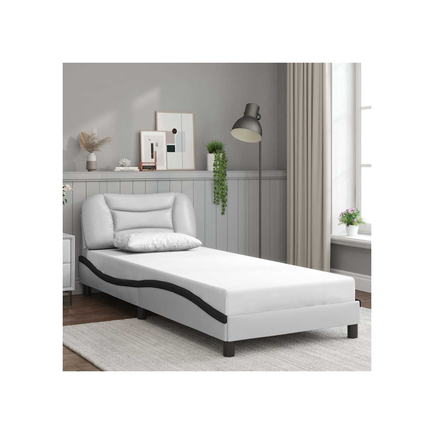 Cadre de lit sans matelas Hvar blanc et noir 90x200 cm similicuir