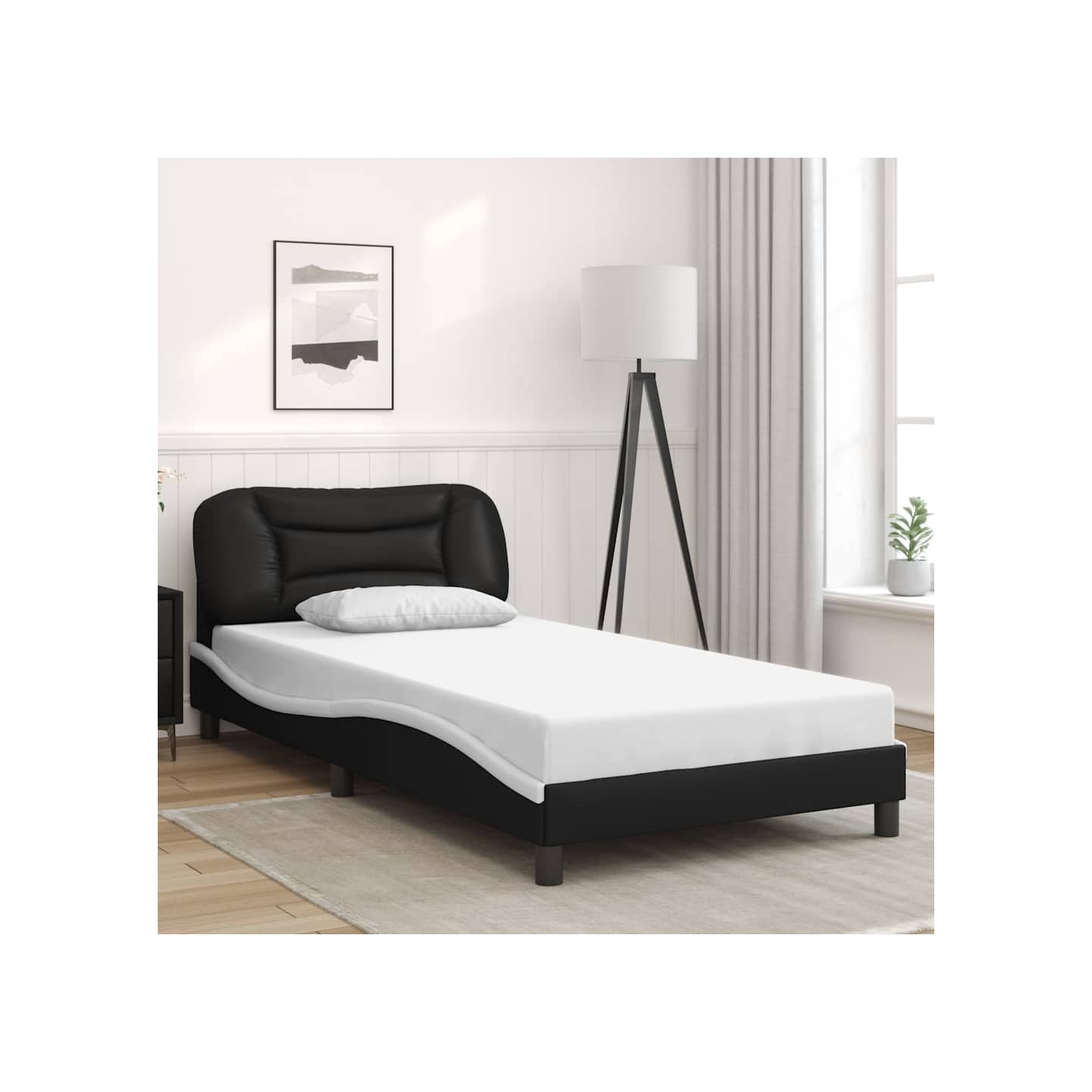 Cadre de lit sans matelas Hvar noir et blanc 100x200 cm similicuir
