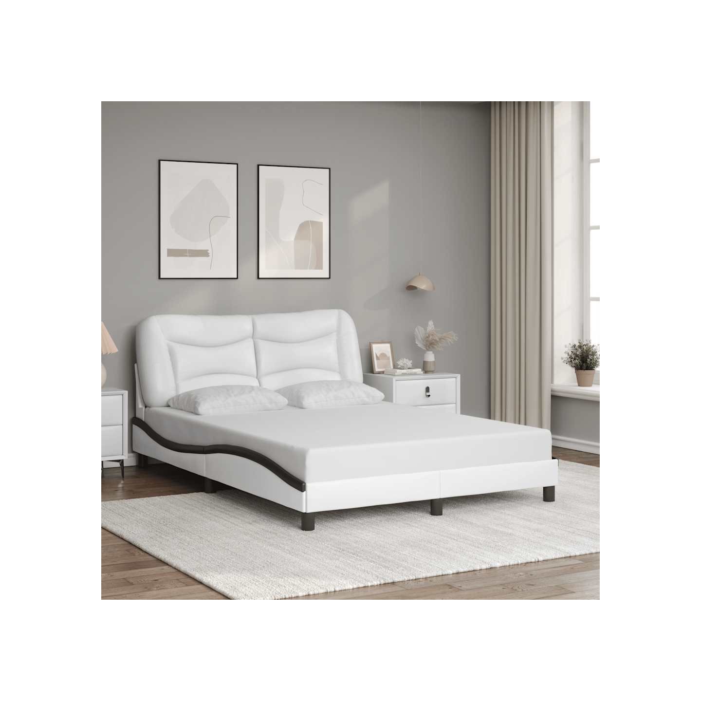 Cadre de lit sans matelas Hvar blanc et noir 140x190 cm similicuir
