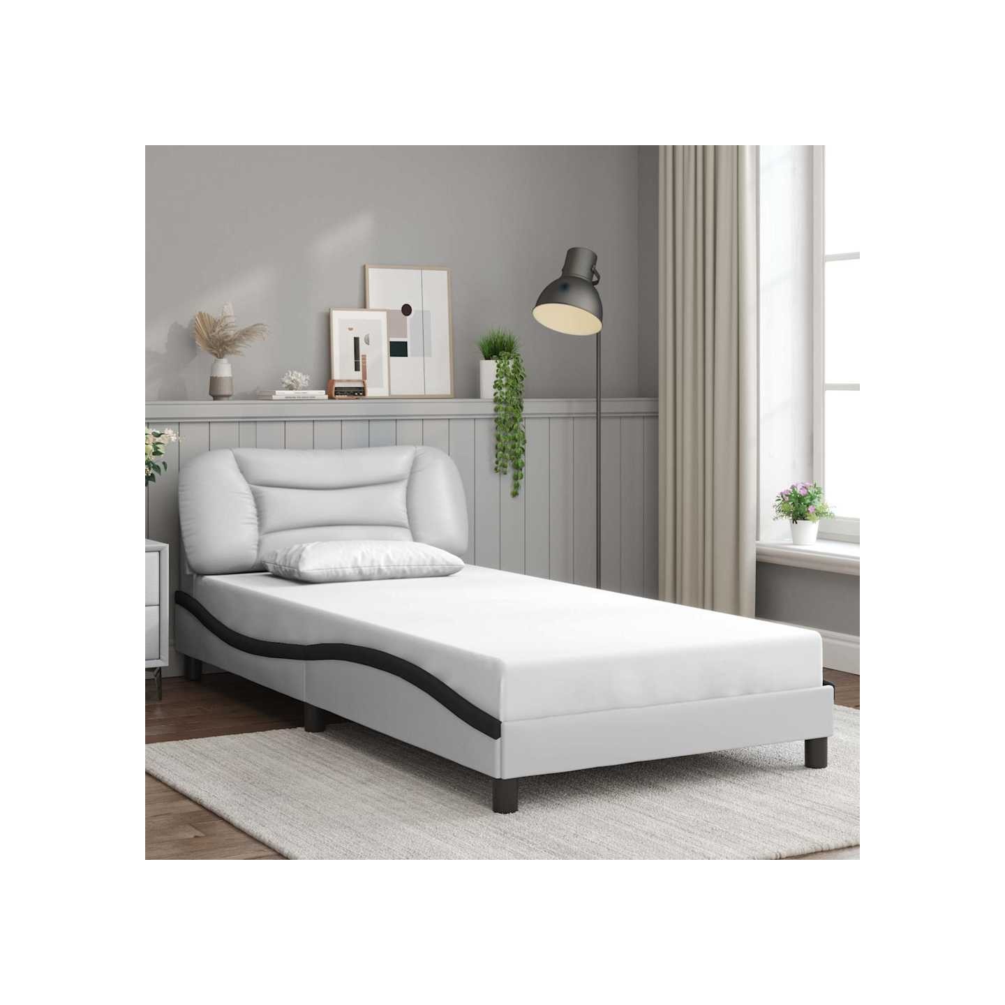 Cadre de lit sans matelas Hvar blanc et noir 100x200 cm similicuir