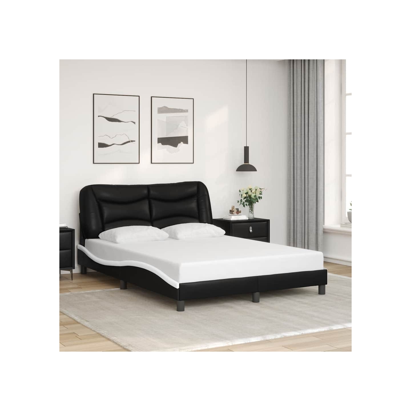 Cadre de lit sans matelas Hvar noir et blanc 120x200 cm similicuir