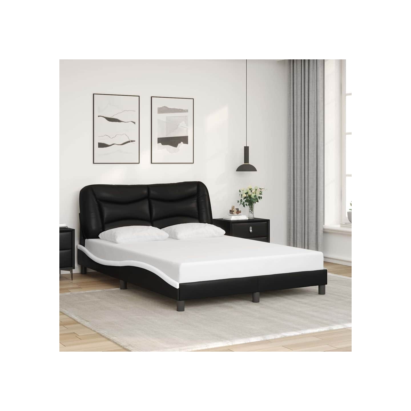 Cadre de lit sans matelas Hvar noir et blanc 140x200 cm similicuir