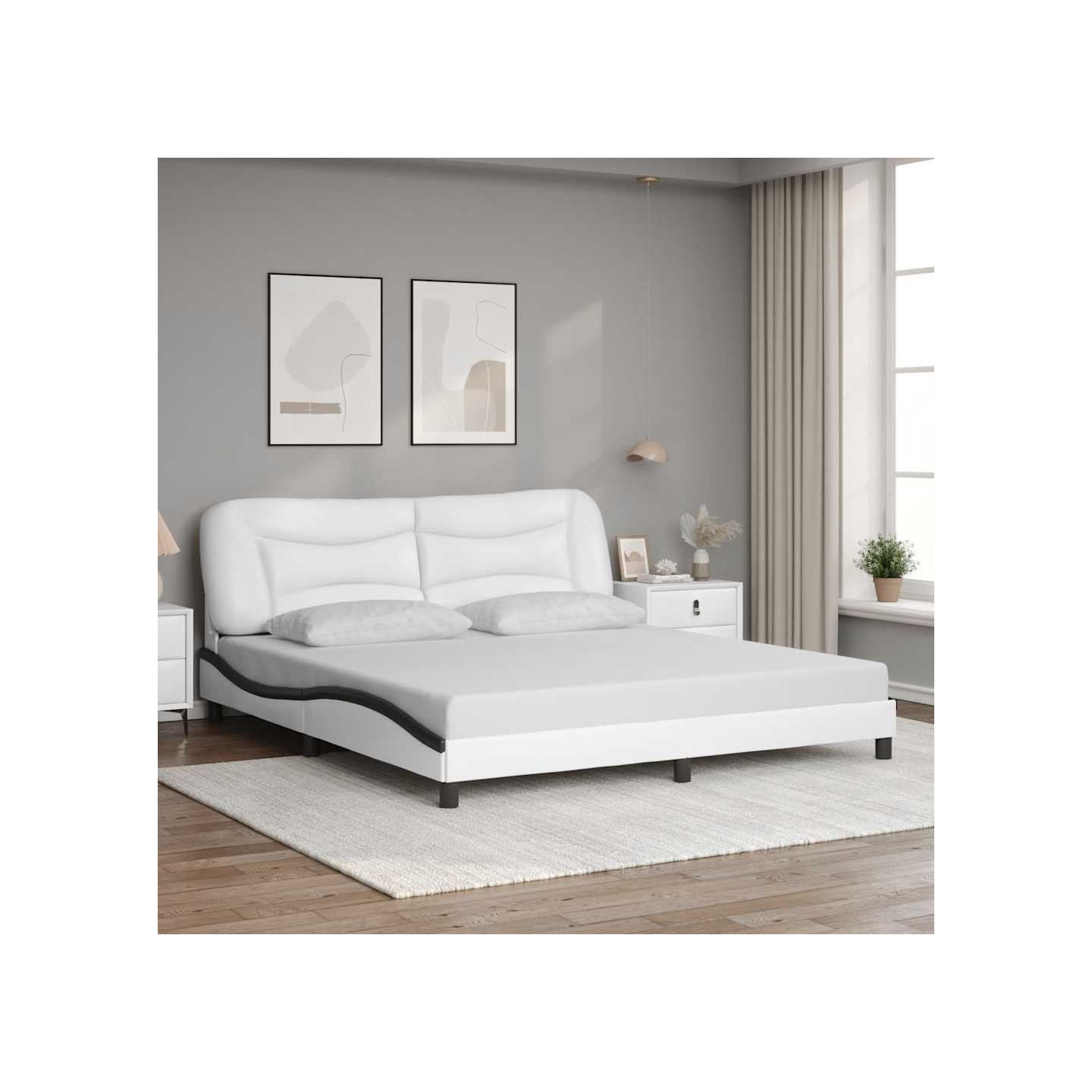 Cadre de lit sans matelas Hvar blanc et noir 180x200 cm similicuir