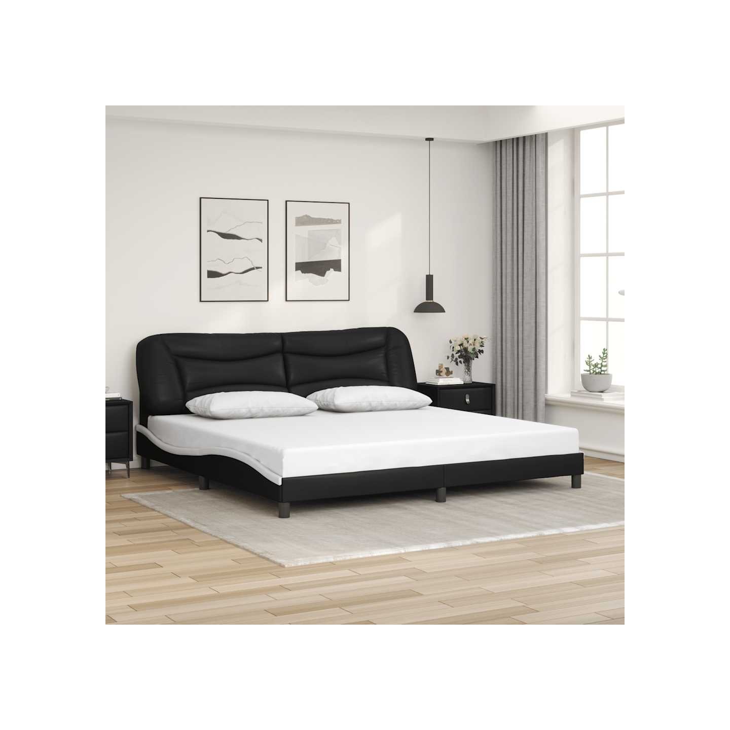 Cadre de lit sans matelas Hvar noir et blanc 200x200 cm similicuir