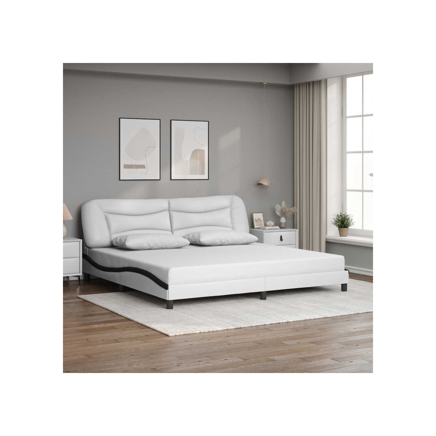 Cadre de lit sans matelas Hvar blanc et noir 200x200 cm similicuir
