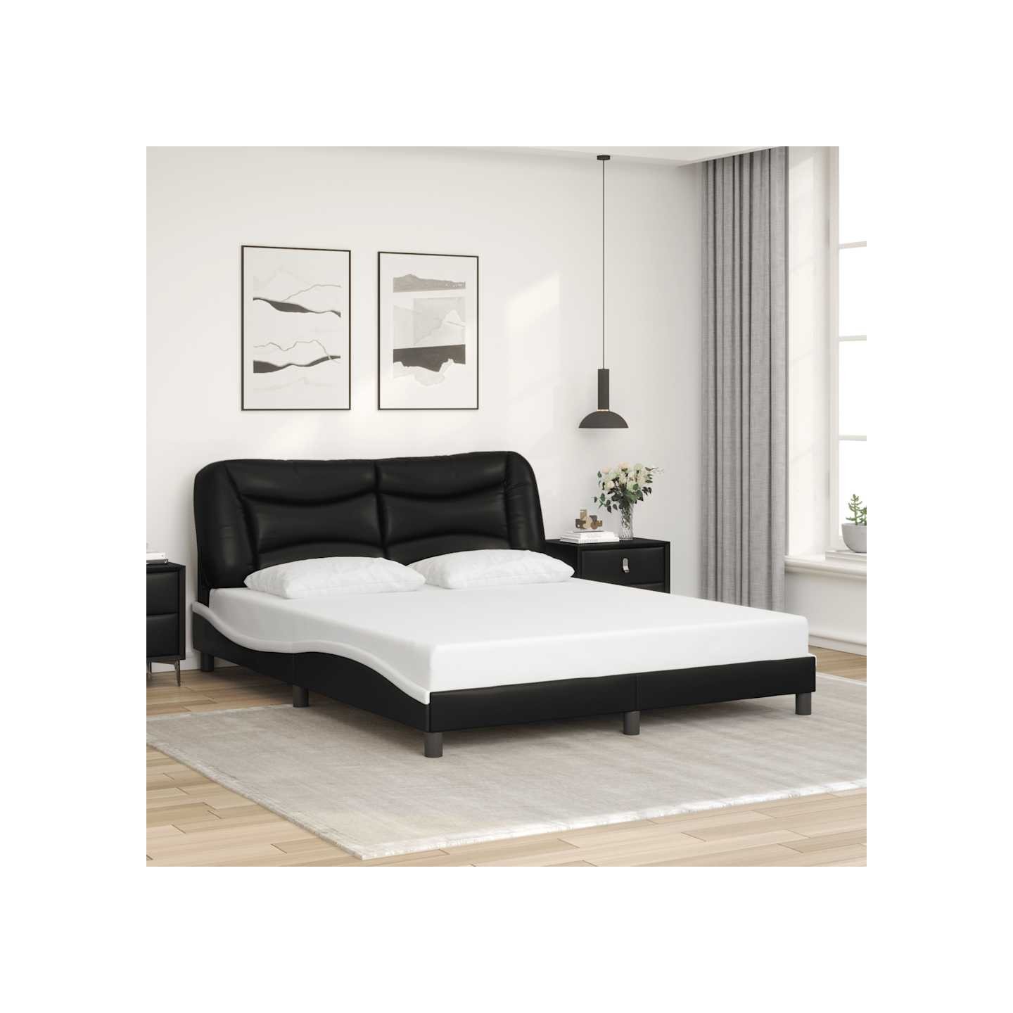 Cadre de lit sans matelas Hvar noir et blanc 160x200 cm similicuir