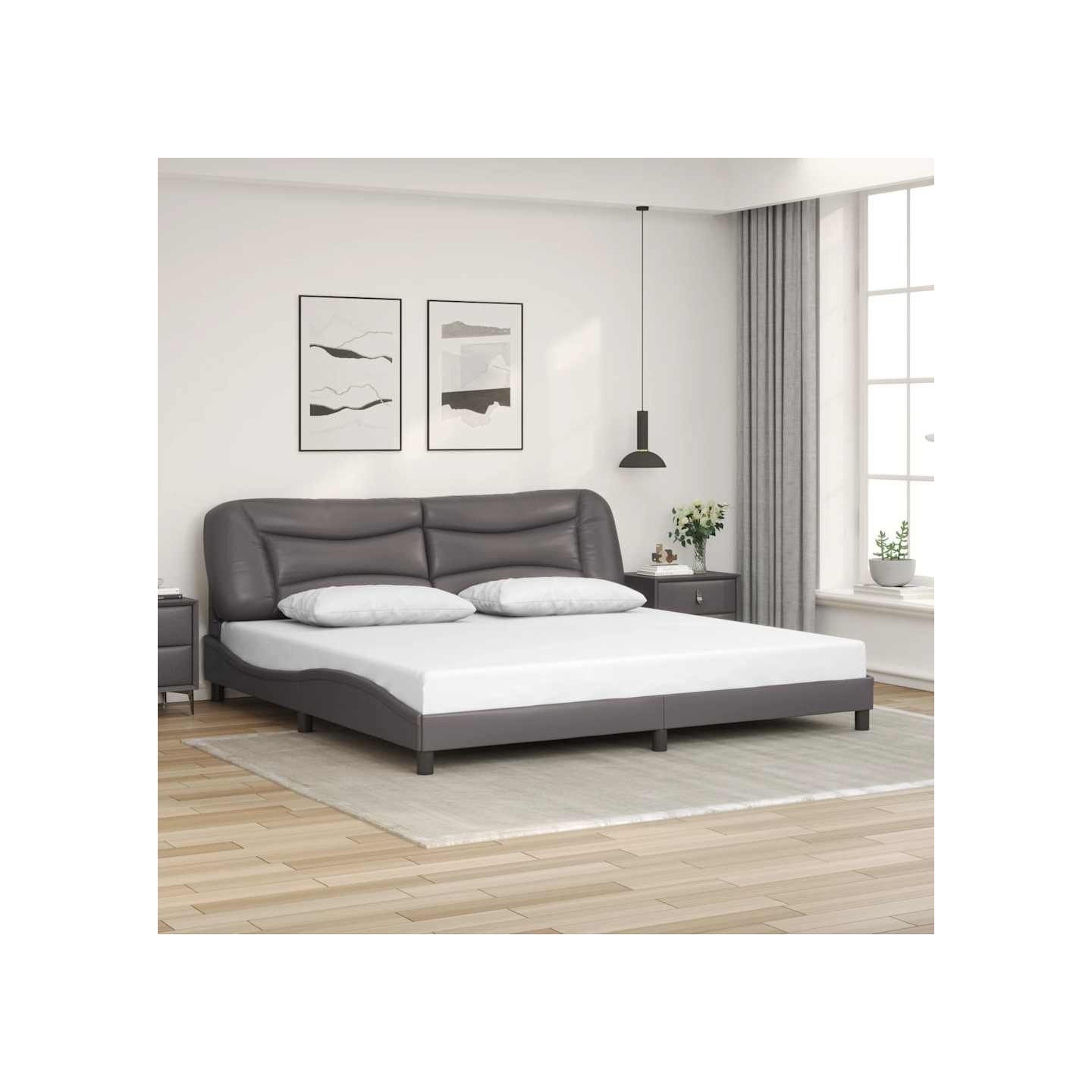 Cadre de lit sans matelas Hvar gris 200x200 cm similicuir