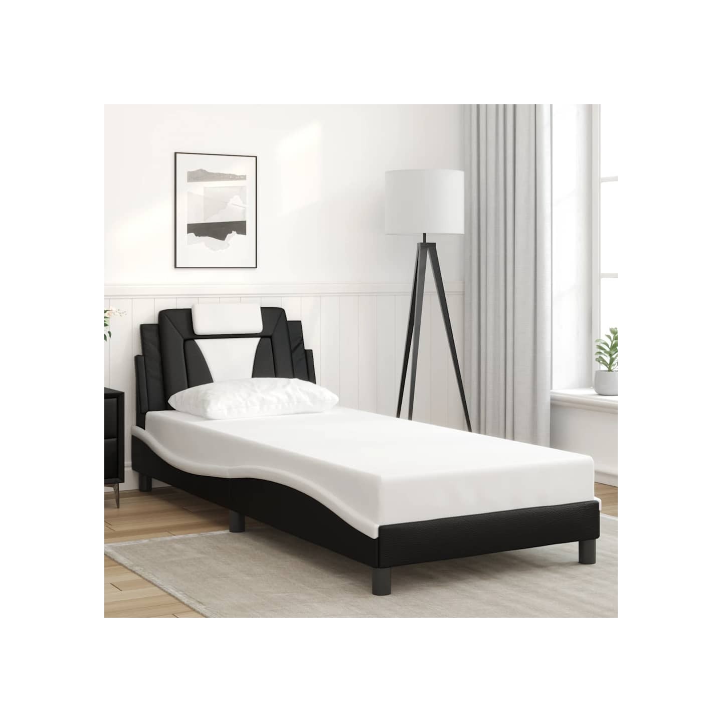Cadre de lit Viana sans matelas noir et blanc 80x200 cm similicuir