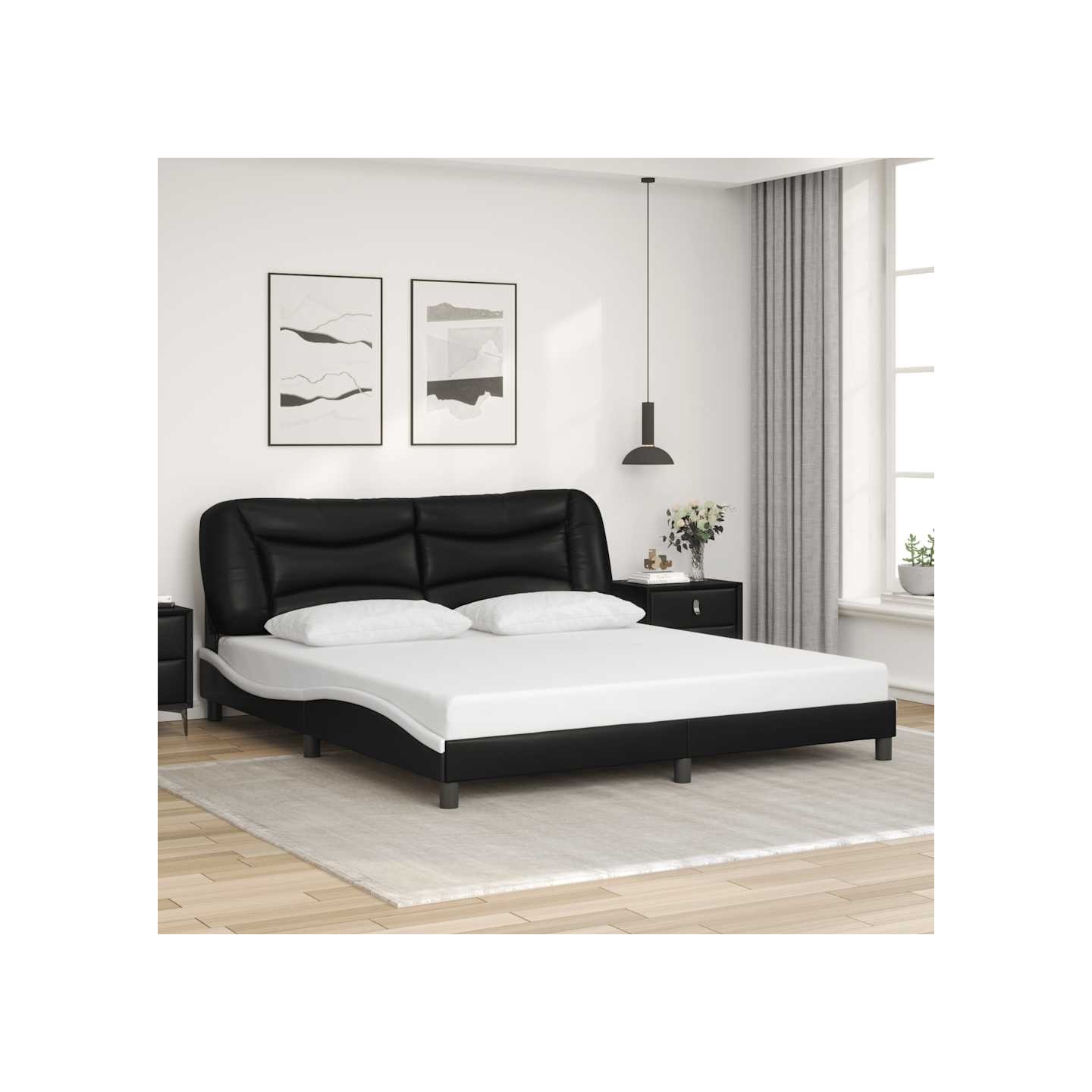 Cadre de lit sans matelas Hvar noir et blanc 180x200 cm similicuir