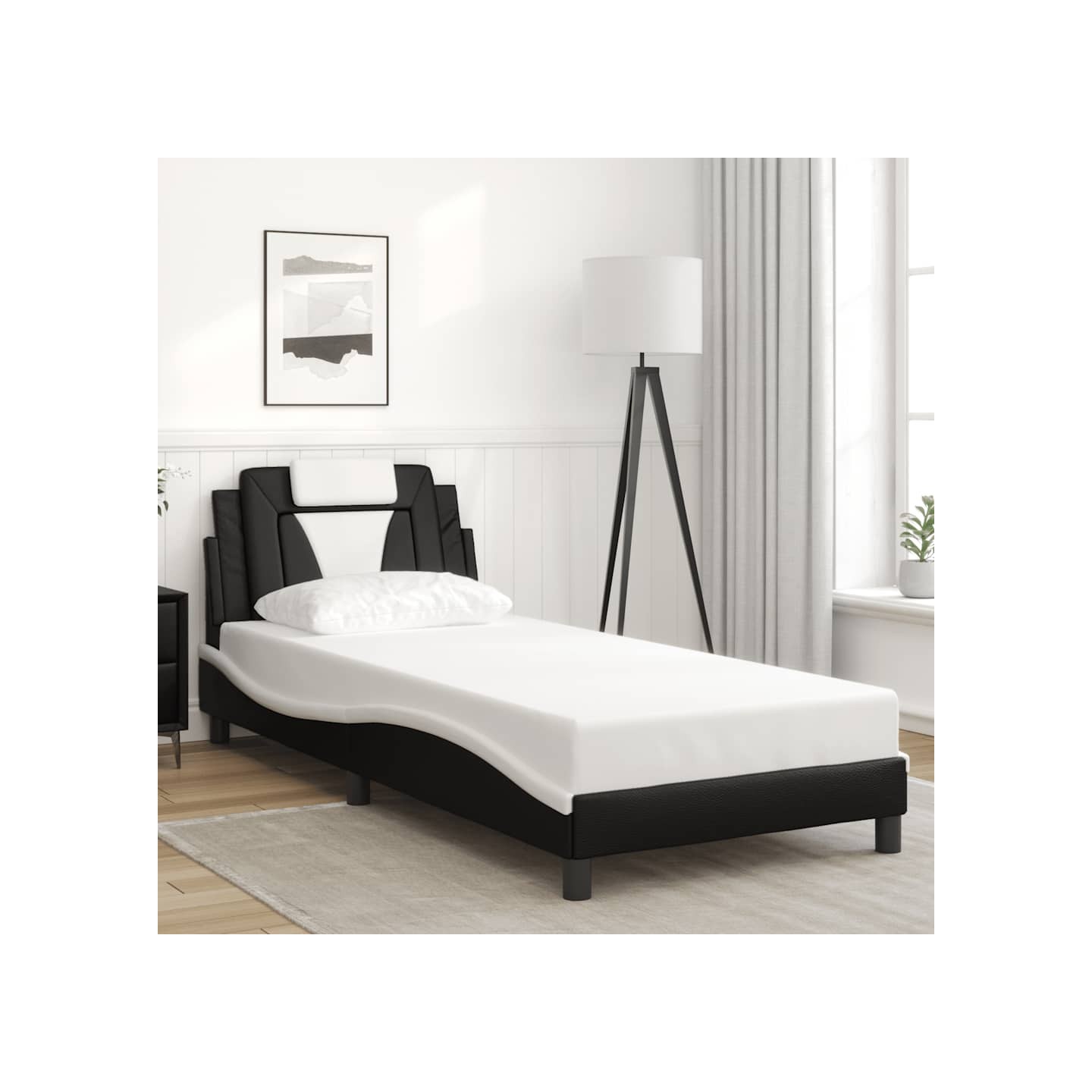 Cadre de lit Viana sans matelas noir et blanc 90x190 cm similicuir
