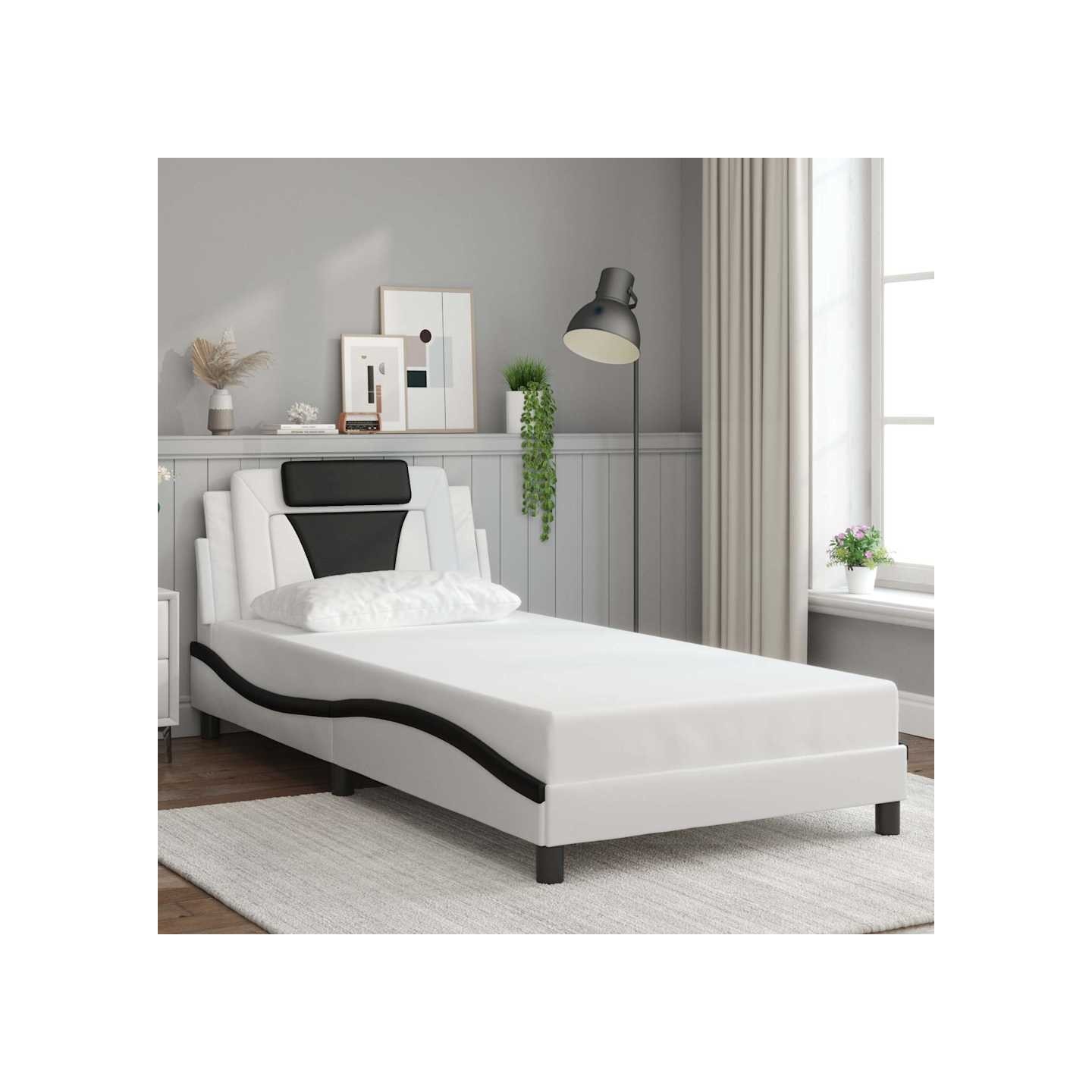 Cadre de lit Viana sans matelas blanc et noir 100x200 cm similicuir