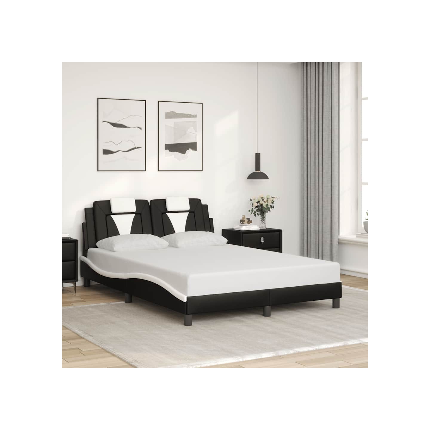 Cadre de lit Viana sans matelas noir et blanc 120x200 cm similicuir
