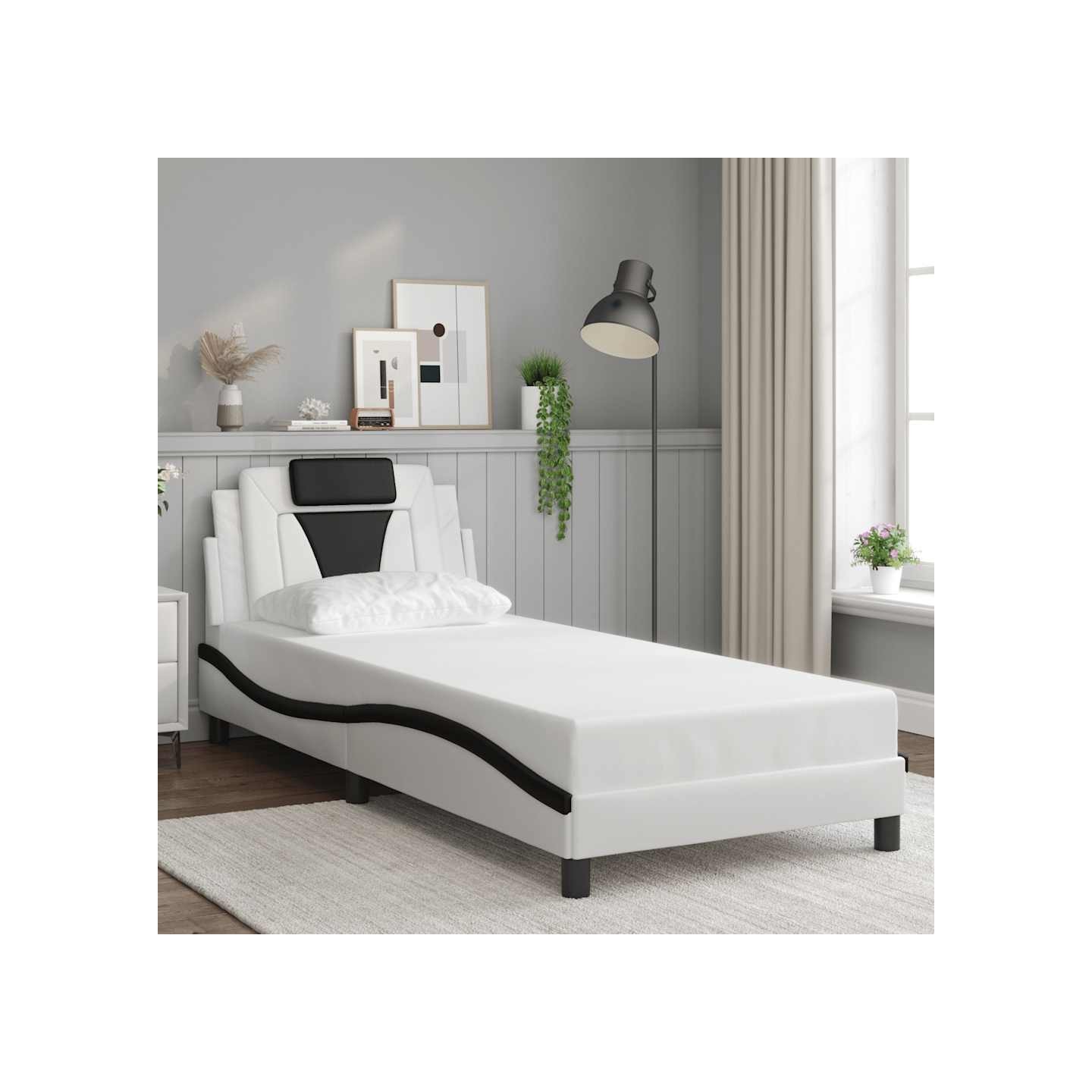 Cadre de lit Viana sans matelas blanc et noir 90x190 cm similicuir