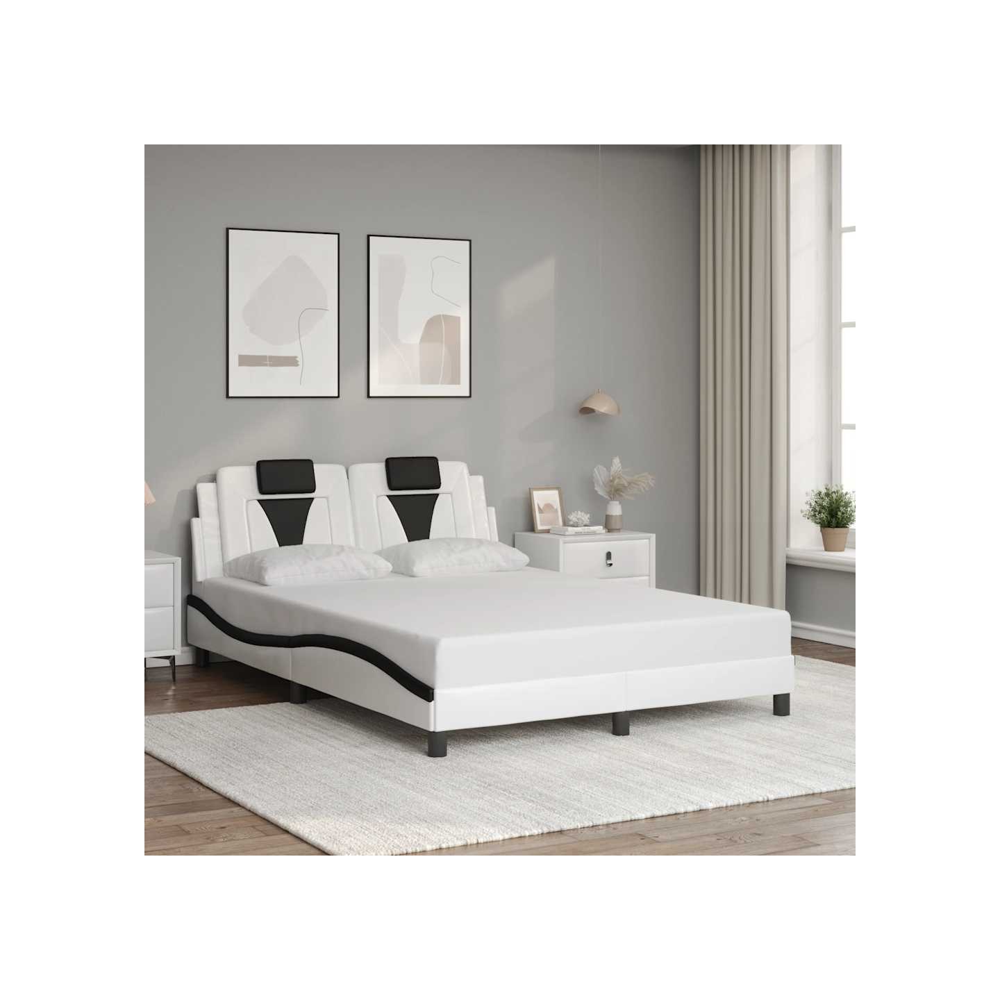 Cadre de lit Viana sans matelas blanc et noir 120x200 cm similicuir